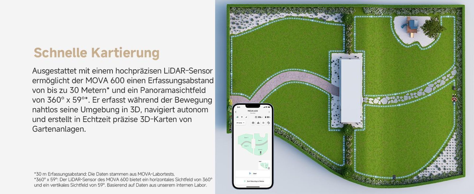 MOVA 600 Kabelloser Mähroboter mit UltraView™ 3D LiDAR, kabellos ohne Begrenzungskabel, Automatische Navigation, bis 600 m² Rasenfläche