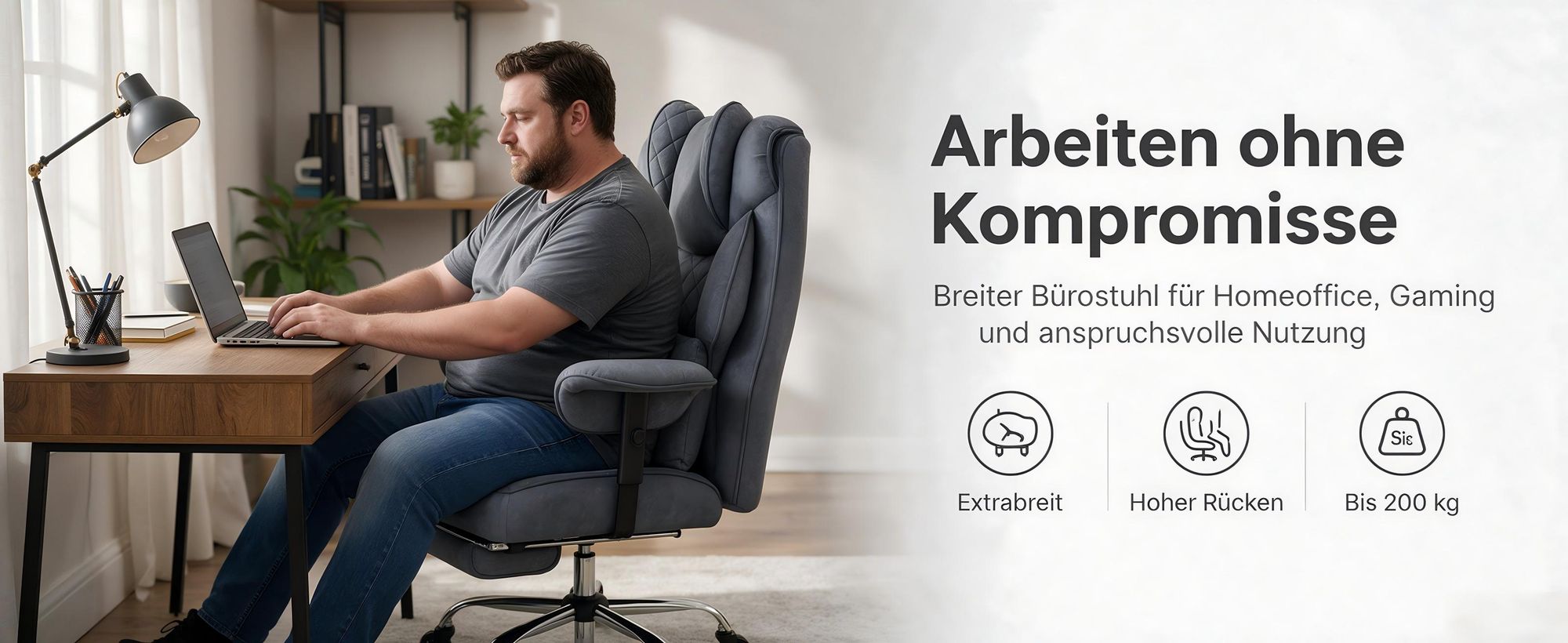 XXL Schreibtischstuhl Ergonomischer gamingstuhl mit Fußstütze, belastbar bis 200kg,Schreibtischstuhl mit Lendenkissen, Bequem Breiter Sitzfläche