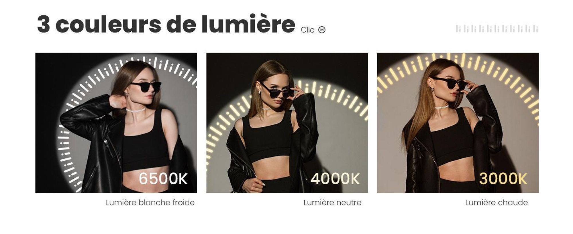 EMKE Miroir de salle de bain avec éclairage LED Miroir 50 cm avec antibuée, variateur 3 couleurs de lumière Miroir de salle de bain mural avec interrupteur tactile