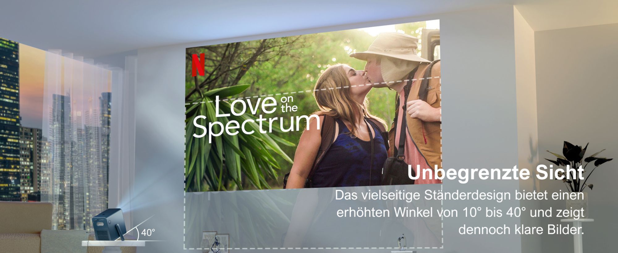 ULTIMEA Beamer Android TV 11.0 mit NETFLIX, 4K Heimkino Beamer Unterstützung 1000 ANSI-Lumen, Dolby Audio, Tragegriffdesign, Poseidon E40 Smart Serie