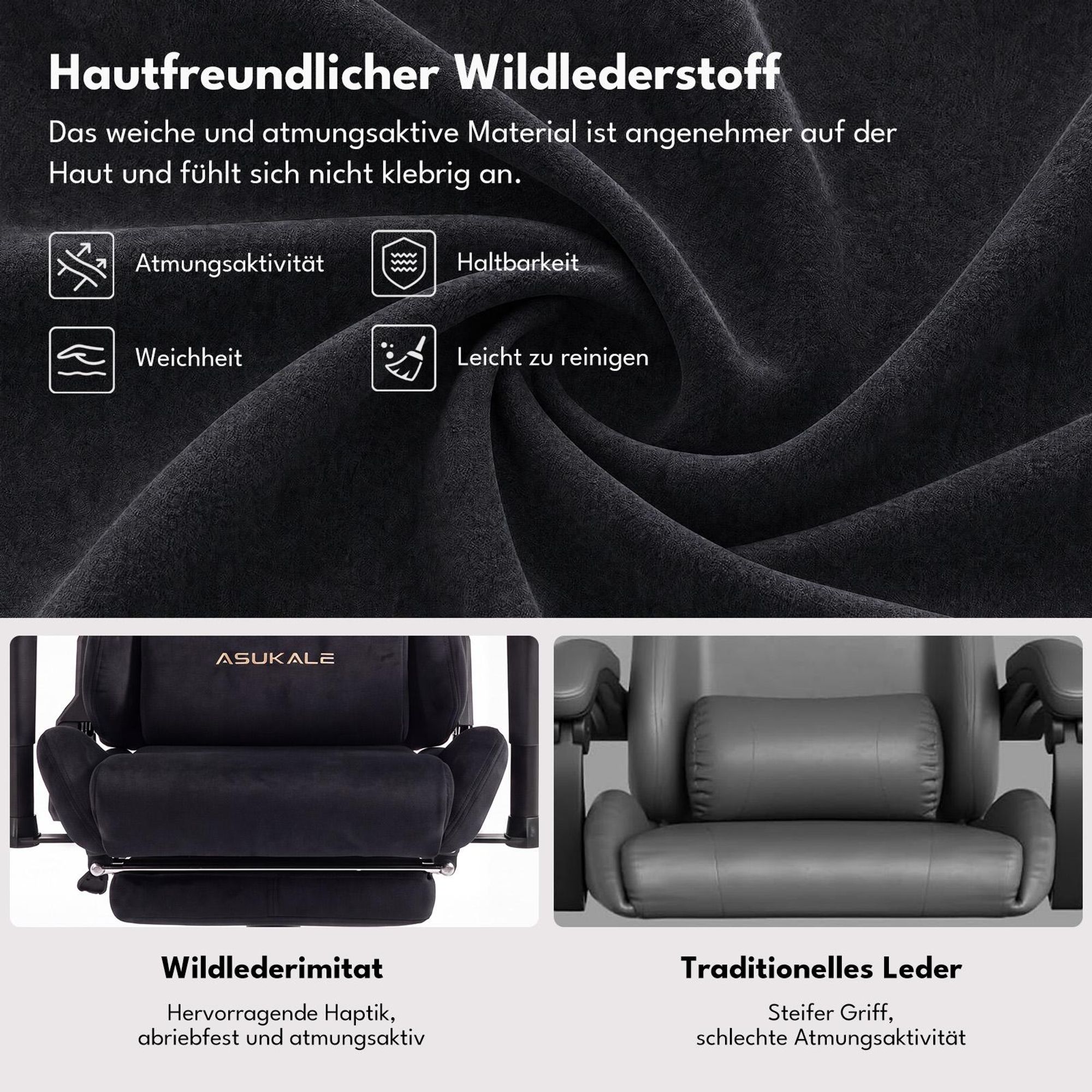Gaming-Stuhl mit verstellbaren Armlehnen und Stabilitätsangaben
