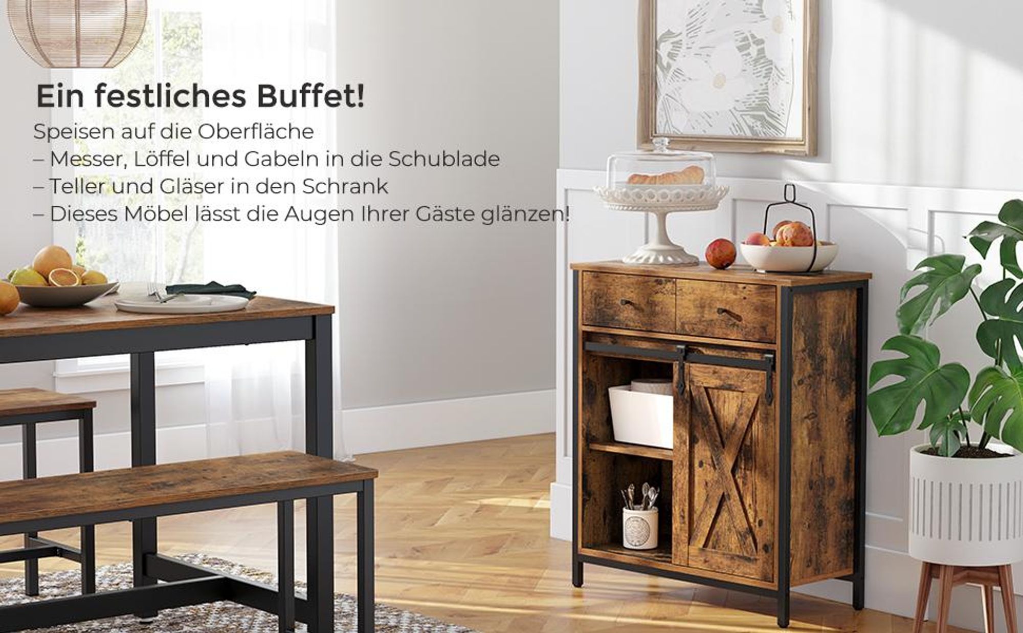 VASAGLE Sideboard Kommode, 70 x 30 x 80 cm, mit Schublade, mit Schiebetür