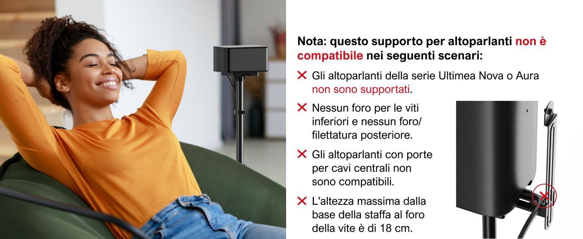 ULTIMEA Supporto Per Altoparlanti Regolabile 62-93 Cm – Carico Max 3 Kg, Piedini A Treppiede, Adatto Per Sony, LG, JBL E ULTIMEA