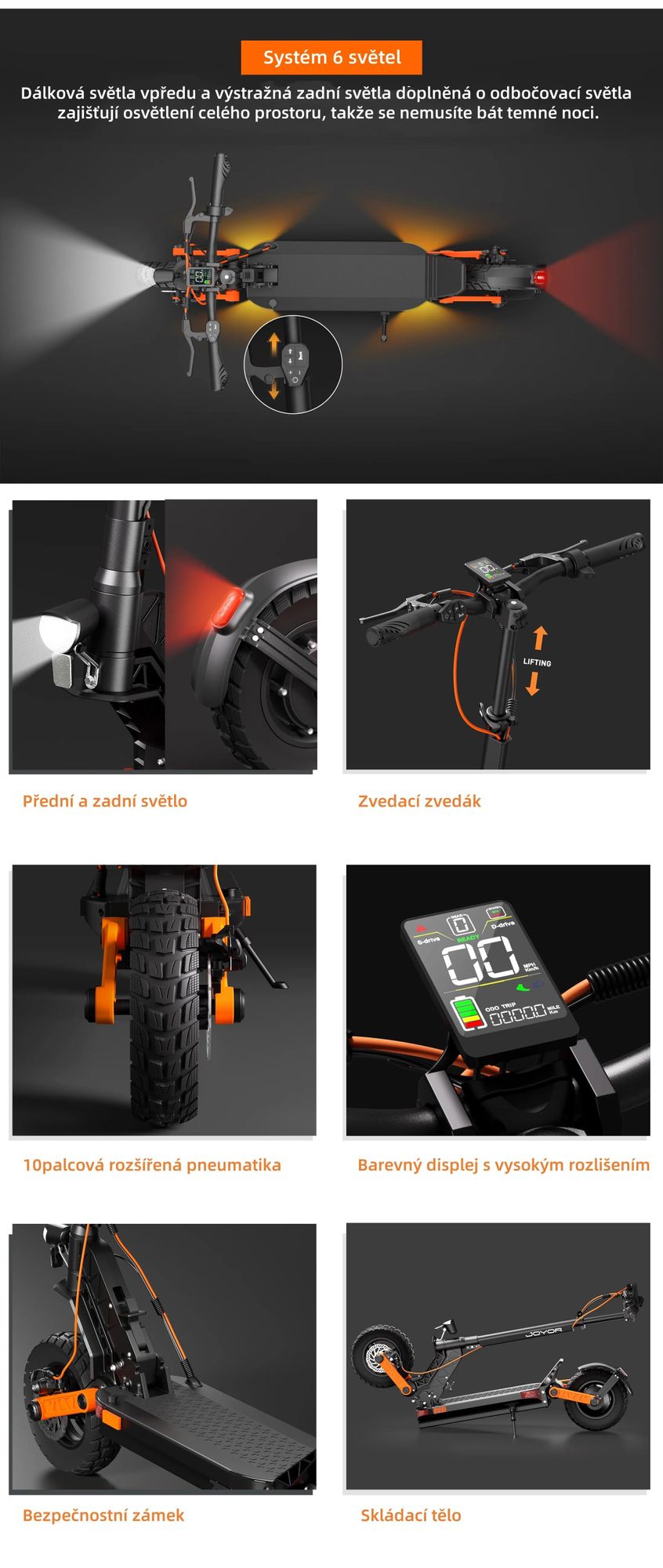 JOYOR S5-Z Skládací Elektrická koloběžka - 600W Motor 48V13AH Baterie 10 Palcové Pneumatiky Disk Brzdami S Funkcí Blinkru - Černá