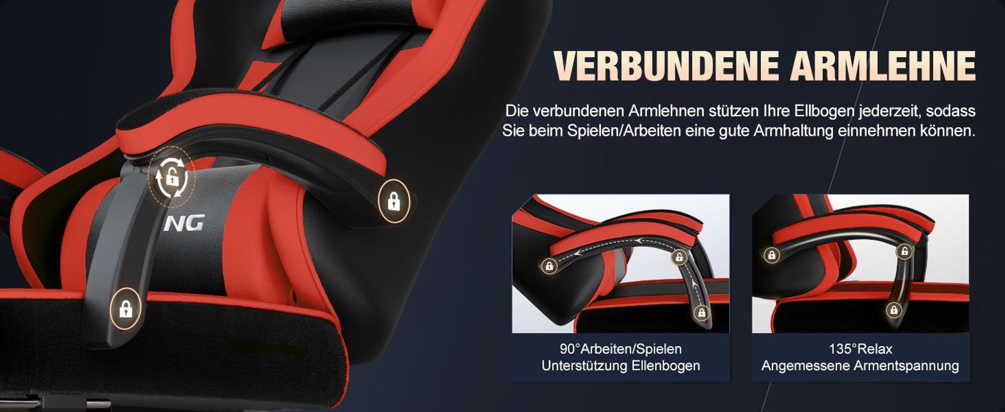 Portreen Gaming Stuhl,Bürostuhl Ergonomischer Gaming Sessel mit Lendenwirbelstütze Fußstütze, gepolstert,Kopfkissen Gaming Stuhl, 150kg Gaming Chair