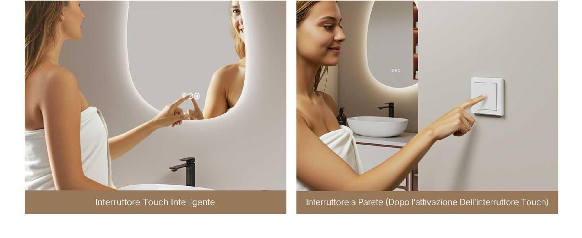 EMKE Specchio da bagno con illuminazione 75 x 55 cm Specchio da bagno dimmerabile con 3 colori di luce, Specchio da bagno asimmetrico con antiappannamento, interruttore a sfioramento