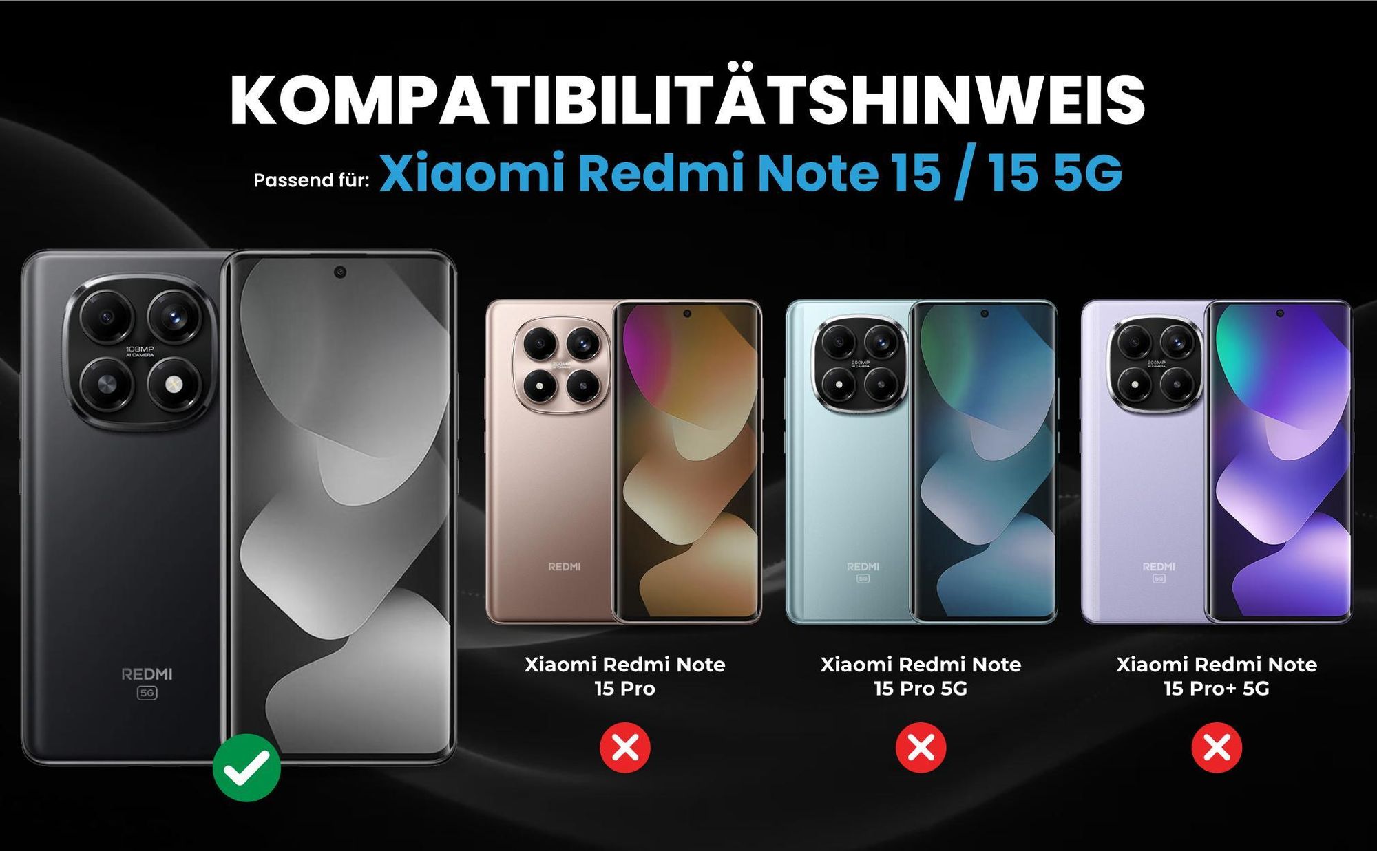 Kompatibilitätshinweise Hülle für Xiaomi Redmi Note 15 / 15 5G