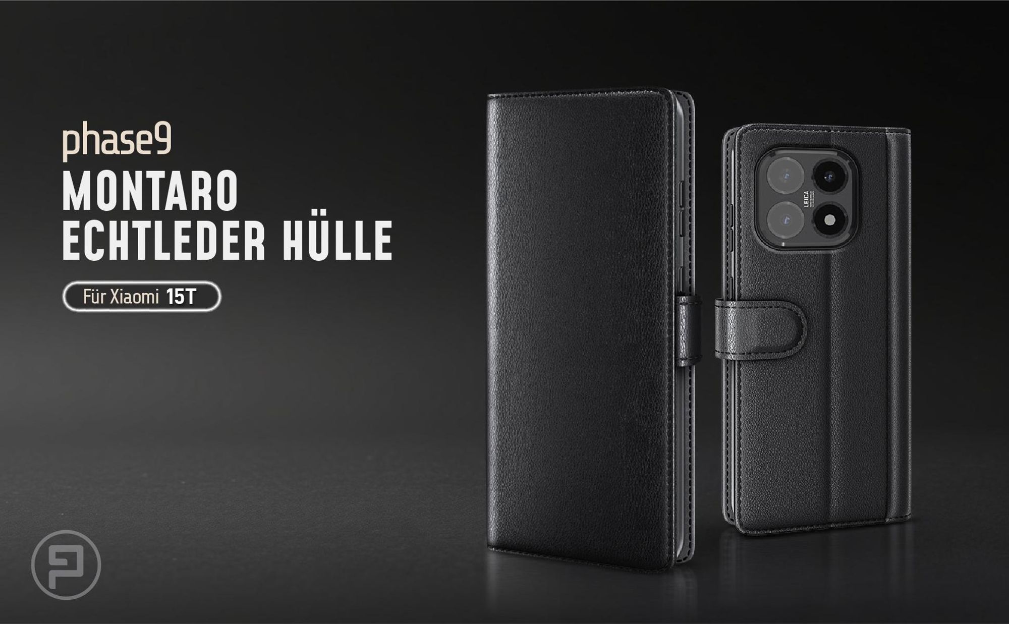 Schwarze Lederhülle für Xiaomi 15T mit Magnetschließe