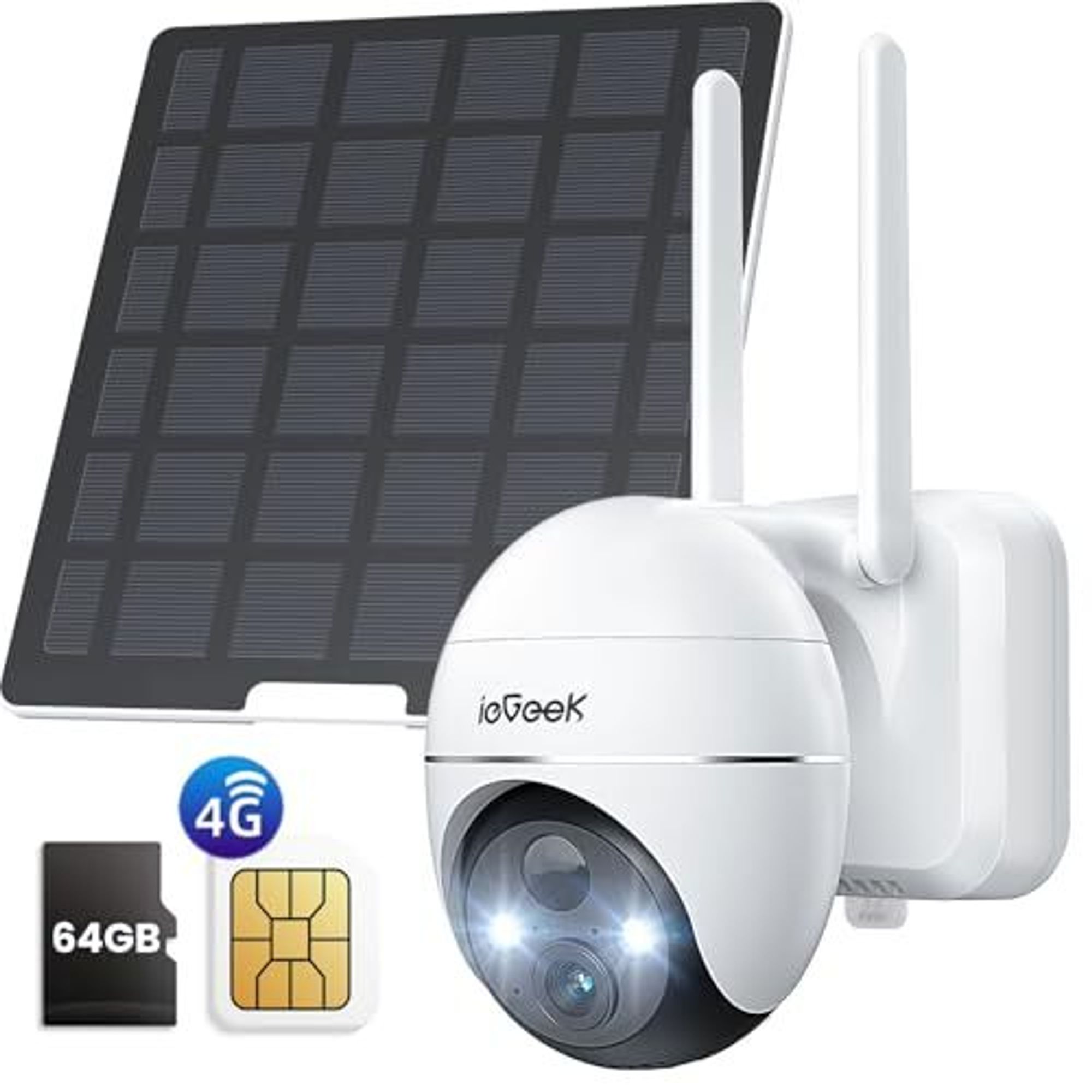 ieGeek 5MP Outdoor-Überwachungskamera, Akku, Outdoor-WLAN mit Solarpanel, PTZ, PIR, 30 m farbige Nachtsicht, zwei Audio, 2,4 G WiFi, 4dBi WiFi-Antenne