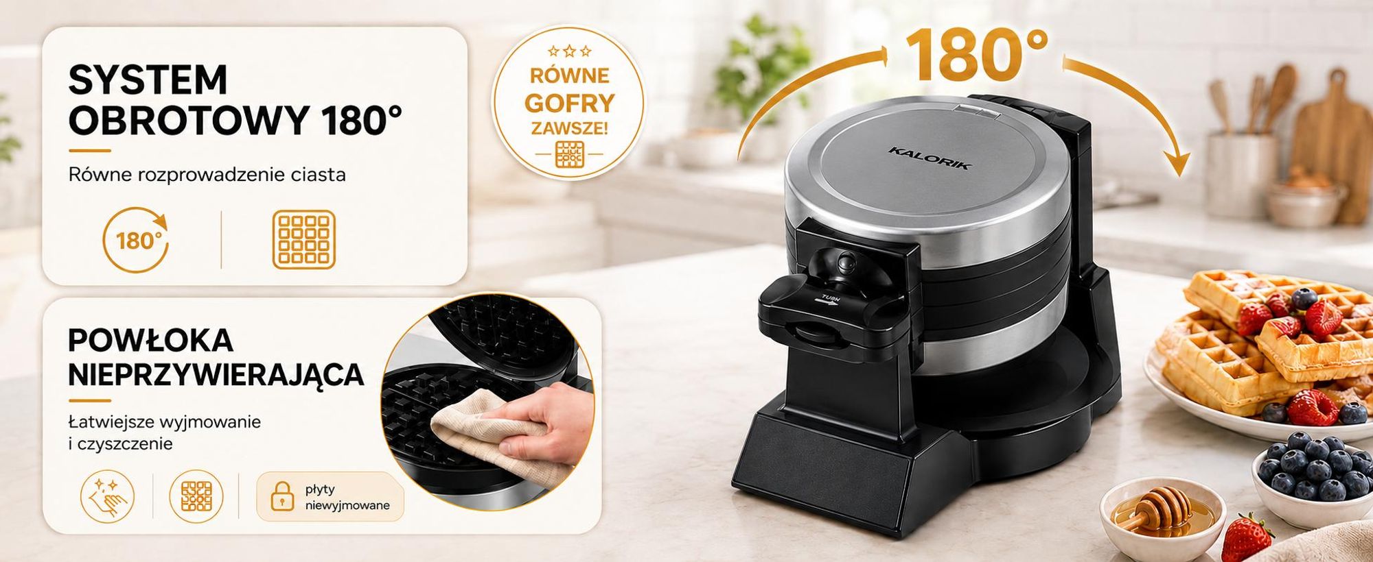 Gofrownica 1400W Obrotowa Podwójna Wm2050 2 Gofry Belgijskie 180° Mocna