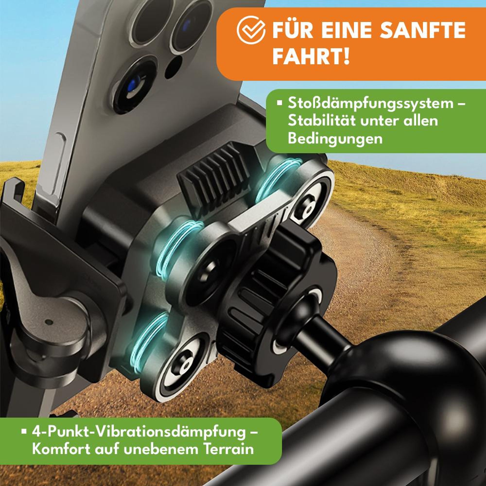 KRUMAD Handyhalterung Fahrrad 360° drehbar, für Smartphones 4,7–5,5", Universal Lenker-Halter für E-Bike, Motorrad, Scooter, stoßfest, rutschfest
