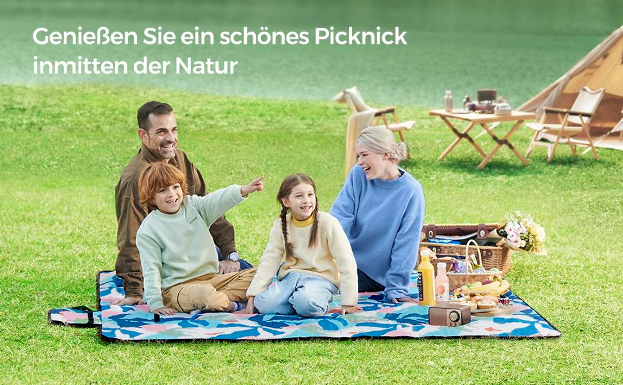 SONGMICS Picknickdecke, 200 x 200 cm, wasserdicht, maschinenwaschbar, bunte Blätter
