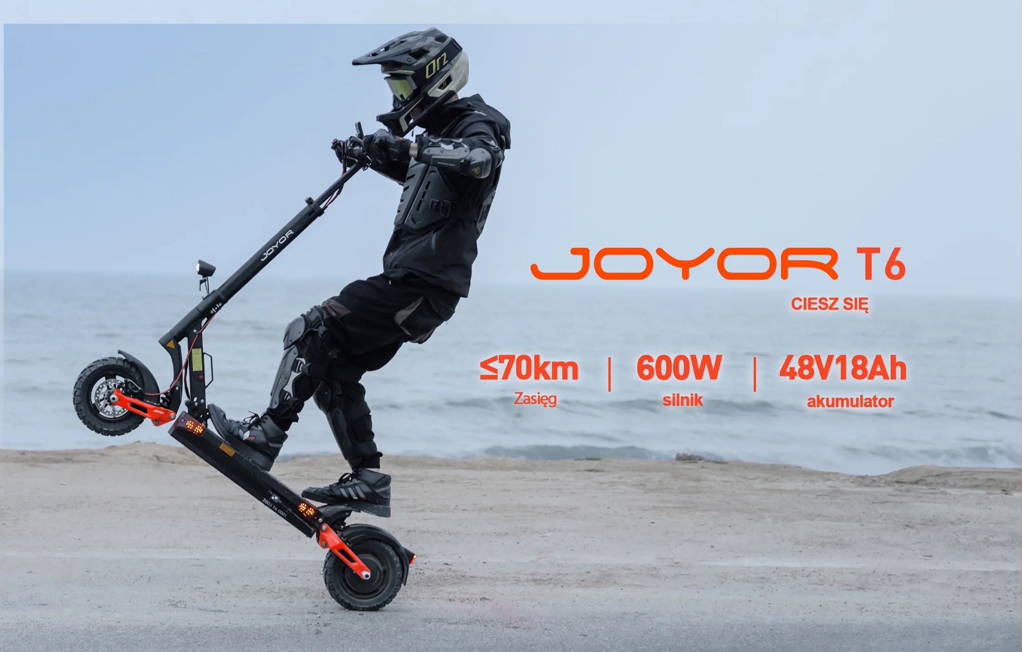 JOYOR T6 Składana Hulajnoga Elektryczna - Silnik 600W Baterią 48V18AH 10-calowe Opony Dyskowymi Hamulcami - Czarny