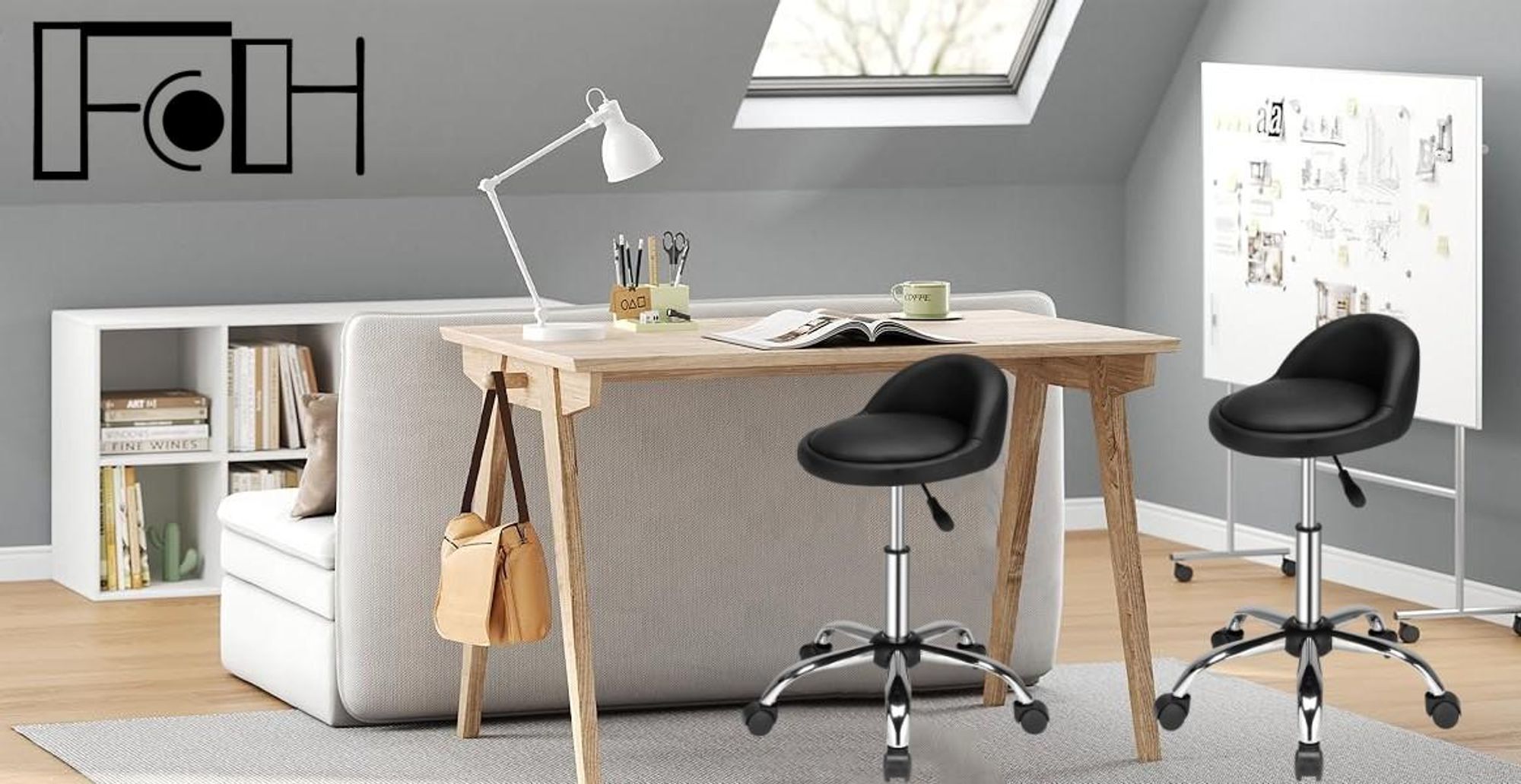 FCH Rollhocker Drehhocker Arbeitshocker Praxishocker Drehstuhl Bürohocker mit Rollen Rollhocker mit Lehne Arbeitshocker höhenverstellbar Schwarz