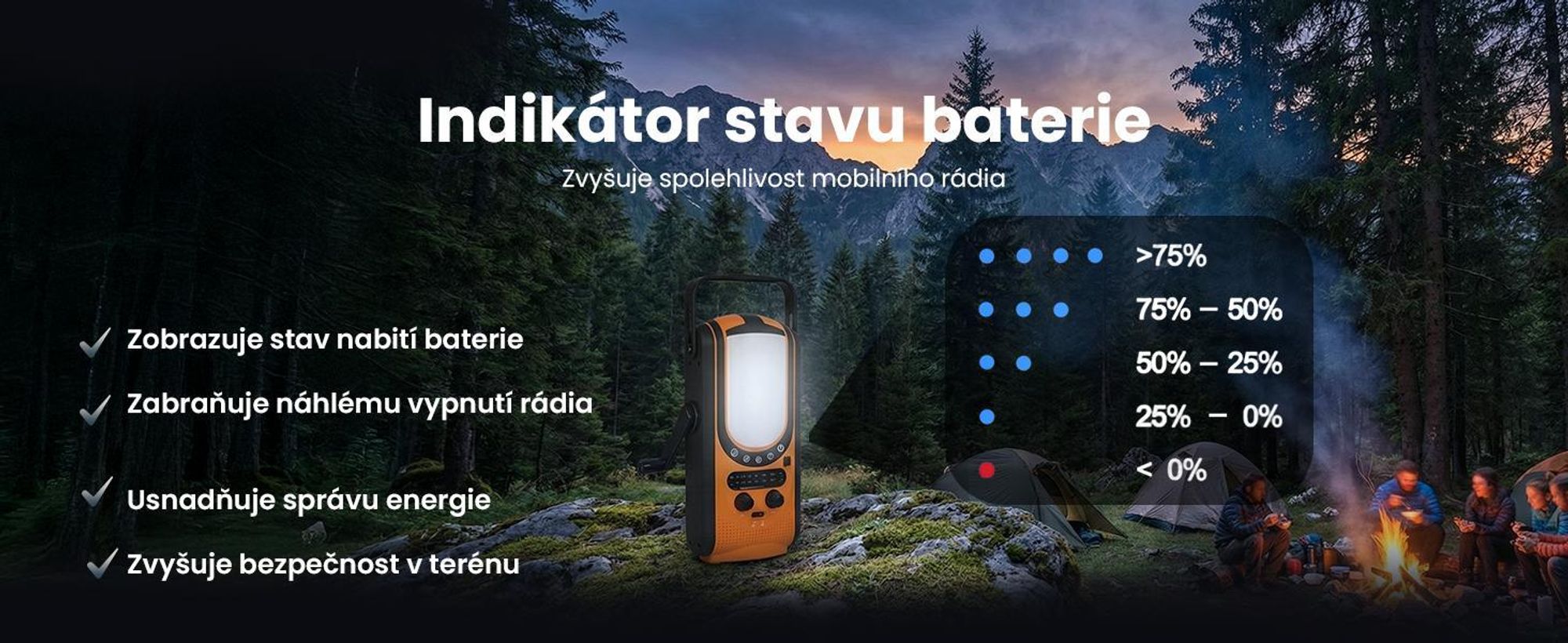 Extralink Nouzové rádio AM/FM se solárním panelem a klikou Powerbanka 6000 mAh, USB-C, SOS