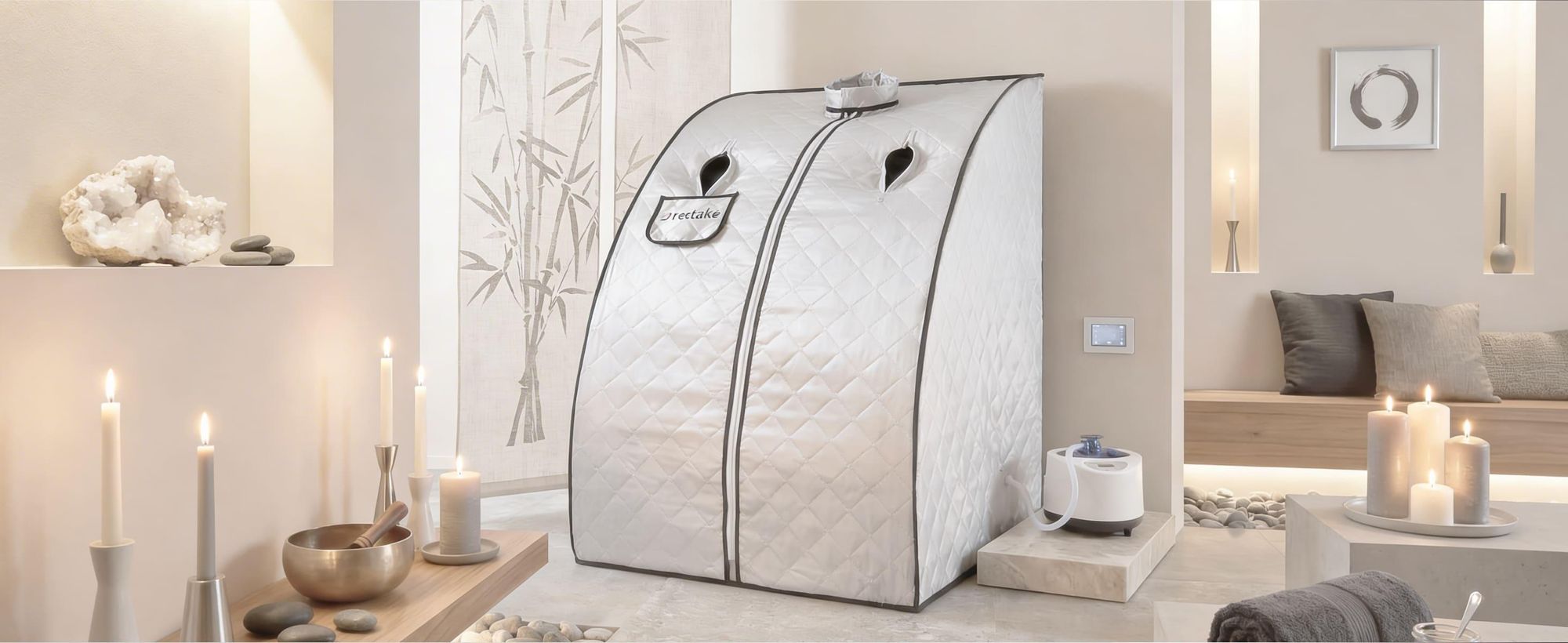 tectake® Mobile Dampfsauna ThermaLuxe II 2 Liter Dampfgenerator mit 1000 W inkl. Fernbedienung, Matte, Klappstuhl und Tragetasche