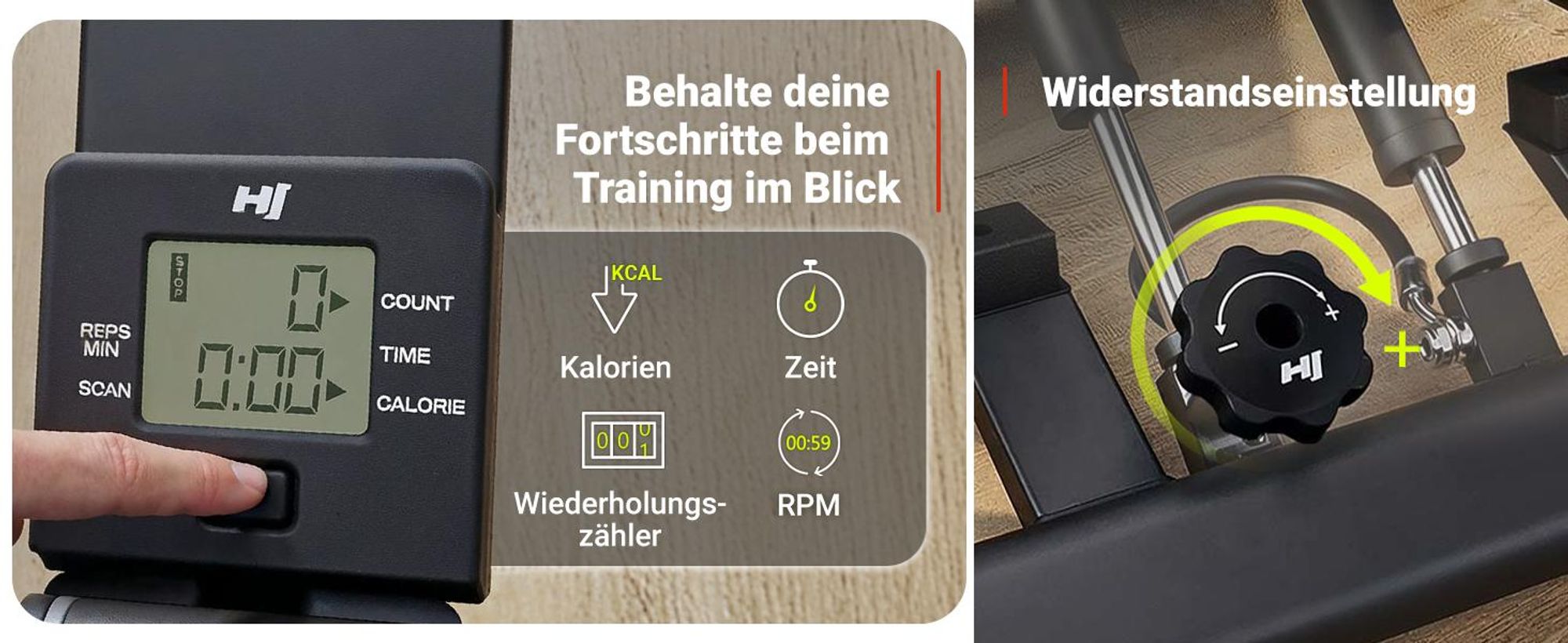 HOP SPORT Mini-Stepper für Zuhause 2 in 1 Up-Down Stepper HS-050B, Hometrainer für Zuhause mit LCD-Display, Fitnesstrainer leise rutschfest