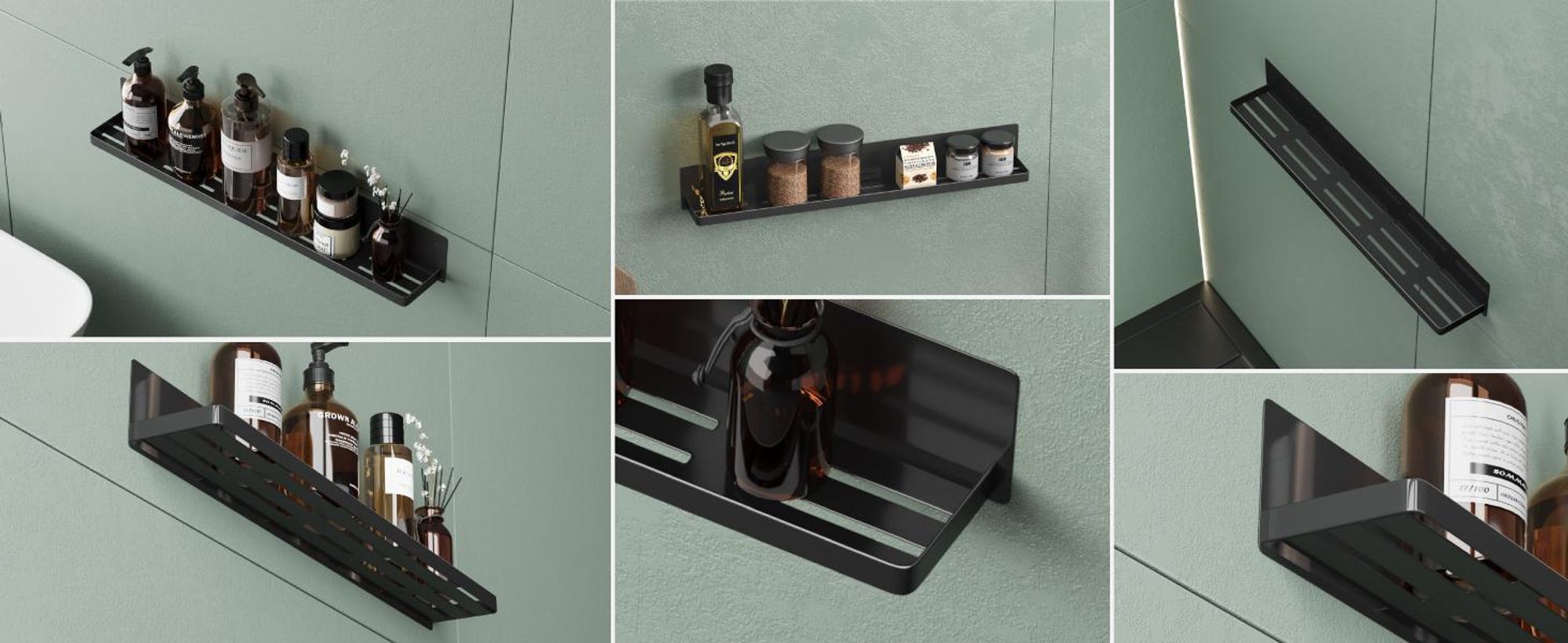 Mai & Mai Duschablage ohne Bohren, Duschregal magnetisch, selbstklebende Badezimmerablage zur Wandmontage 60cm Schwarz Reglo-01