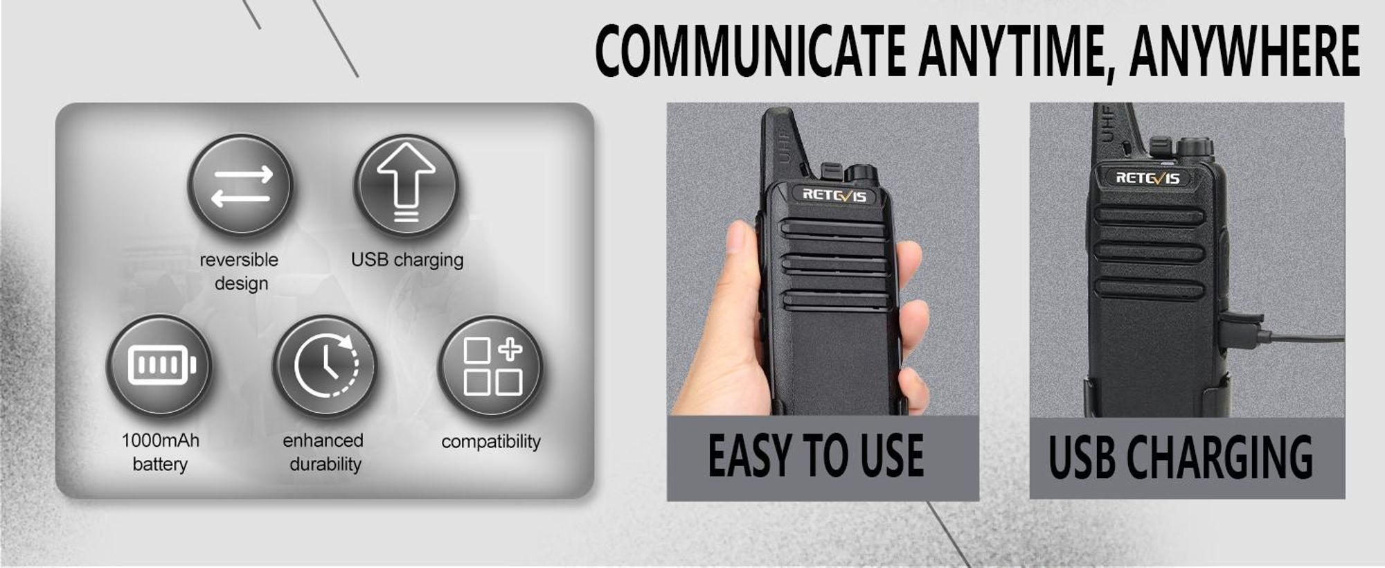 Retevis RT622 Funkgeräte, Walkie talkie mit 6 fach Ladegerät, Groß Reichweite, CTCSS/DCS, VOX, 16 Kanälen, Lizenzfrei Wiederaufladbares Walkie Talkie für Schule, Sicherheit, Baustelle, Logistik (6 Stück, Schwarz)