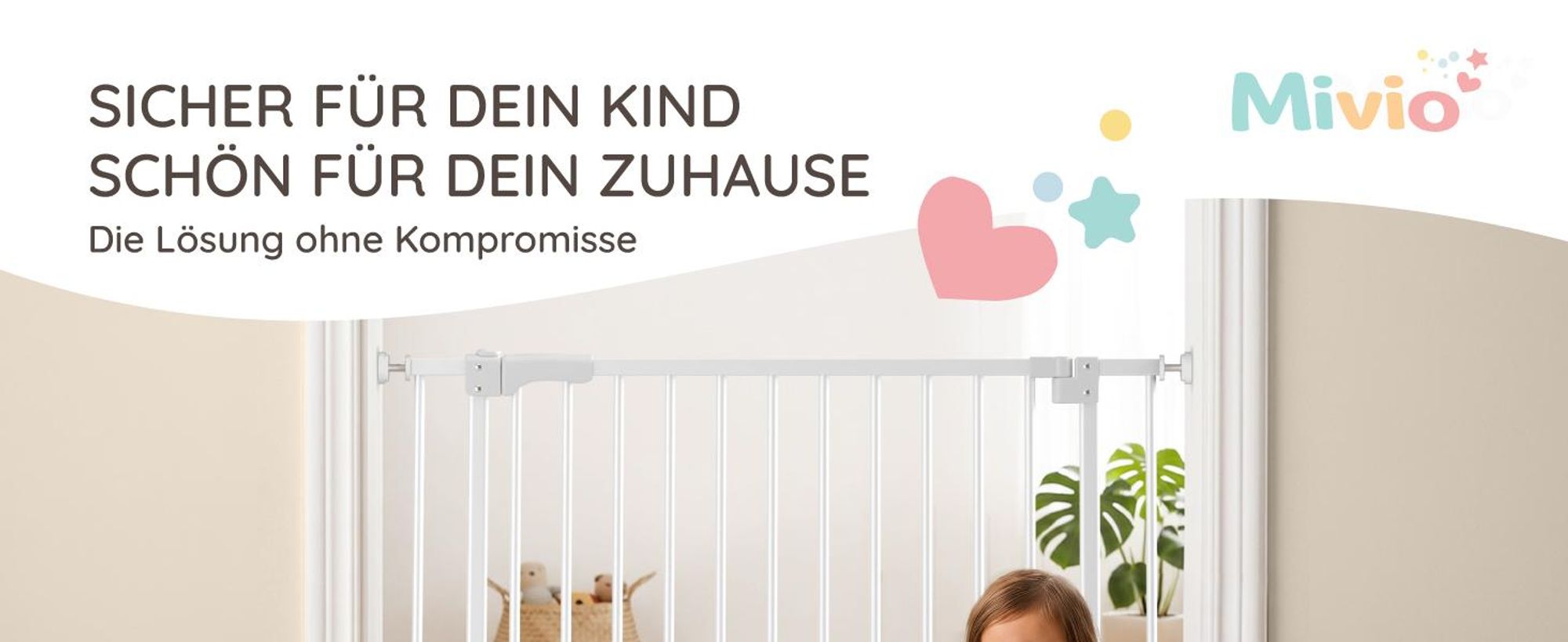 Mivio Nala Türschutzgitter 90–98 cm Weiß | Treppenschutzgitter ohne Bohren | Kinderschutzgitter Flatstep Auto-Close | Hundegitter