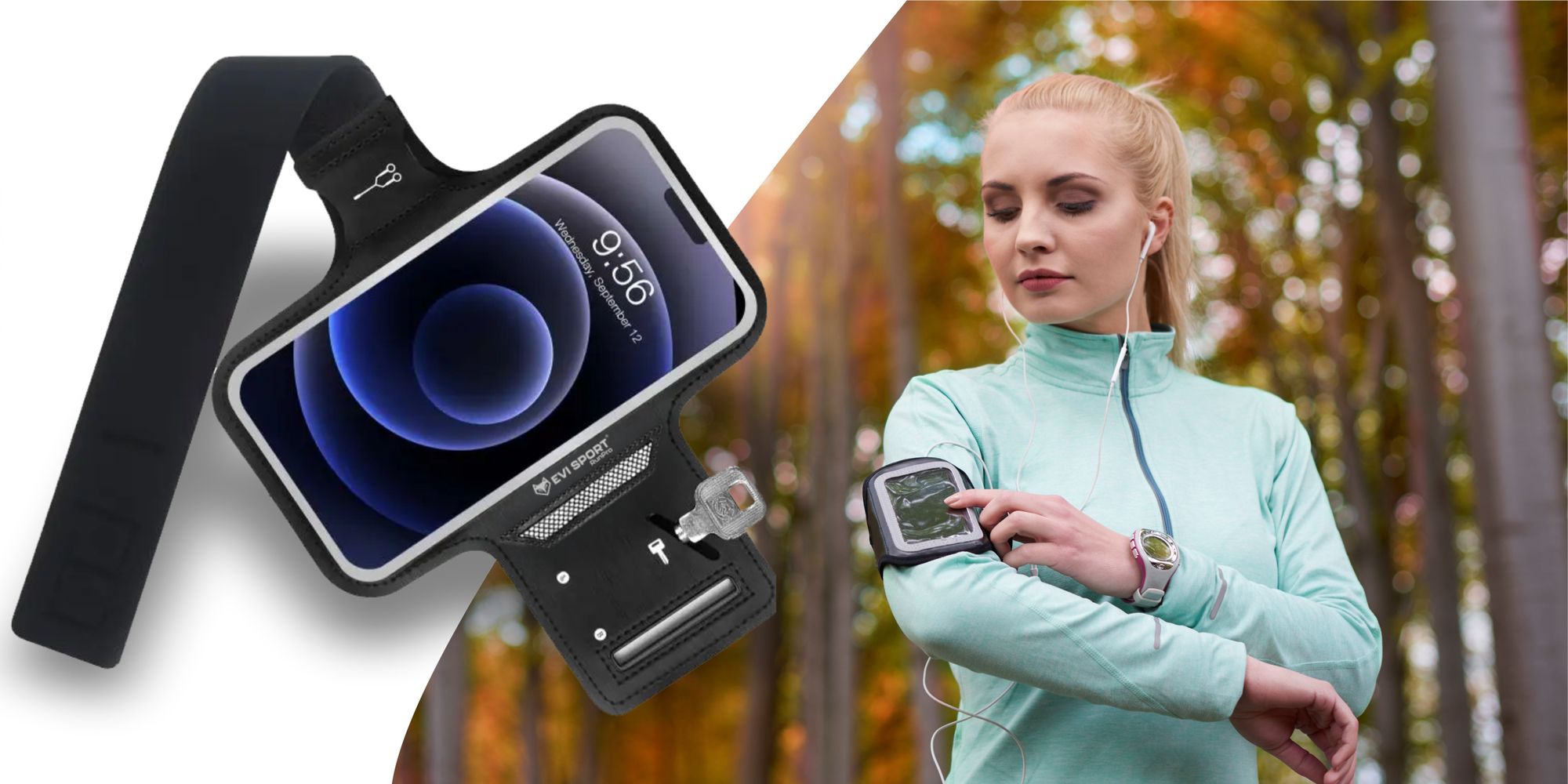 Sportovní náramek na mobilní telefon 6,9 palce, voděodolný náramek na běhání pro iPhone a Samsung, taška na jogging s dotykovou funkcí a přihrádkou na klíče, EVI RunPro
