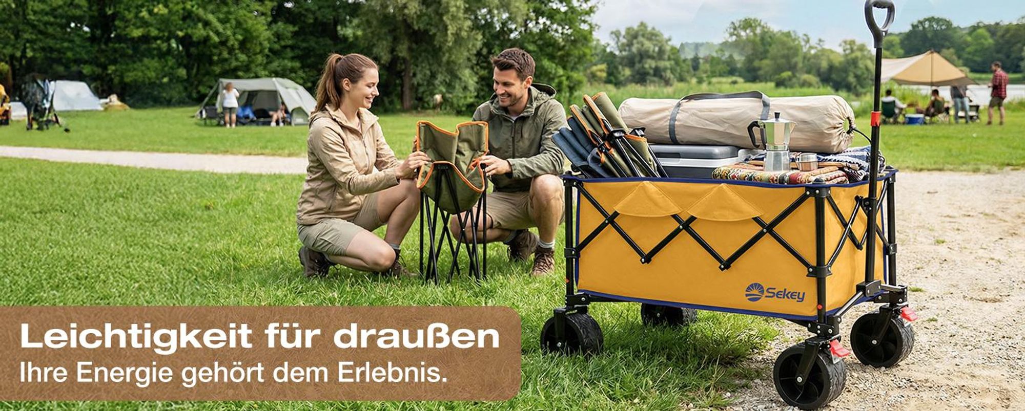 Sekey Faltbar Bollerwagen Klappbar Handwagen Gartenwagen 150kg Tragekraft Transportwagen, Gelb