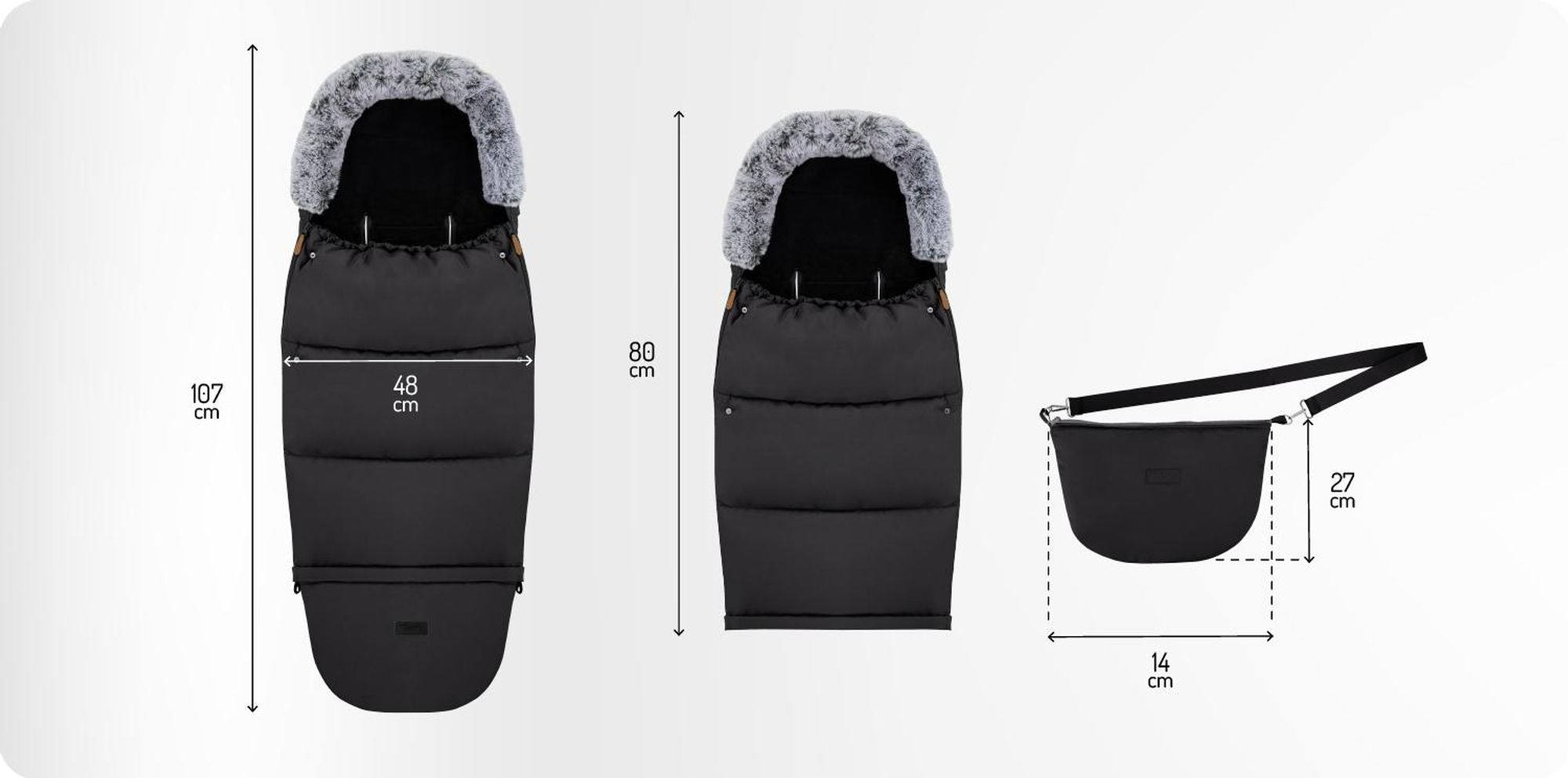MoMi 2 in 1 Fußsack und Tasche für Kinderwagen Buggy - Universal Winterfußsack für Schlitten - Schwarz