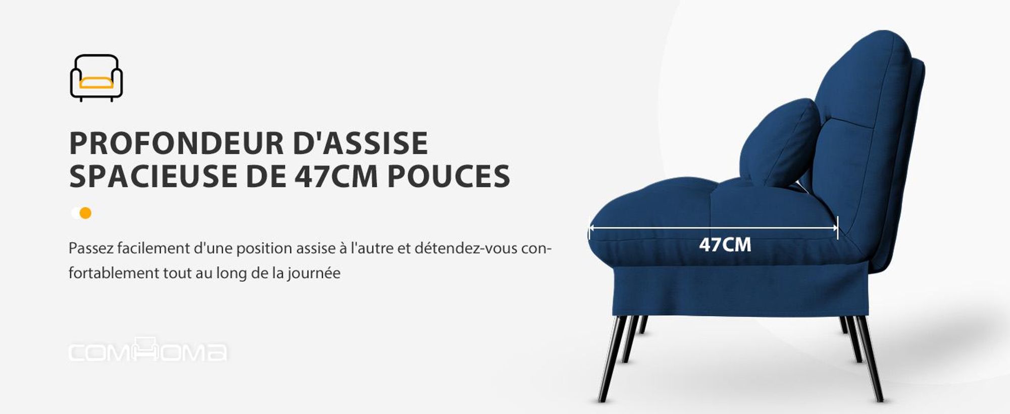 COMHOMA Canapé convertible avec fonction sommeil, housse Futon Canapé pliant, canapé-lit, canapé d'angle, canapé-lit d'appoint, canapé 3 places, avec dossier réglable en tissu, bleu