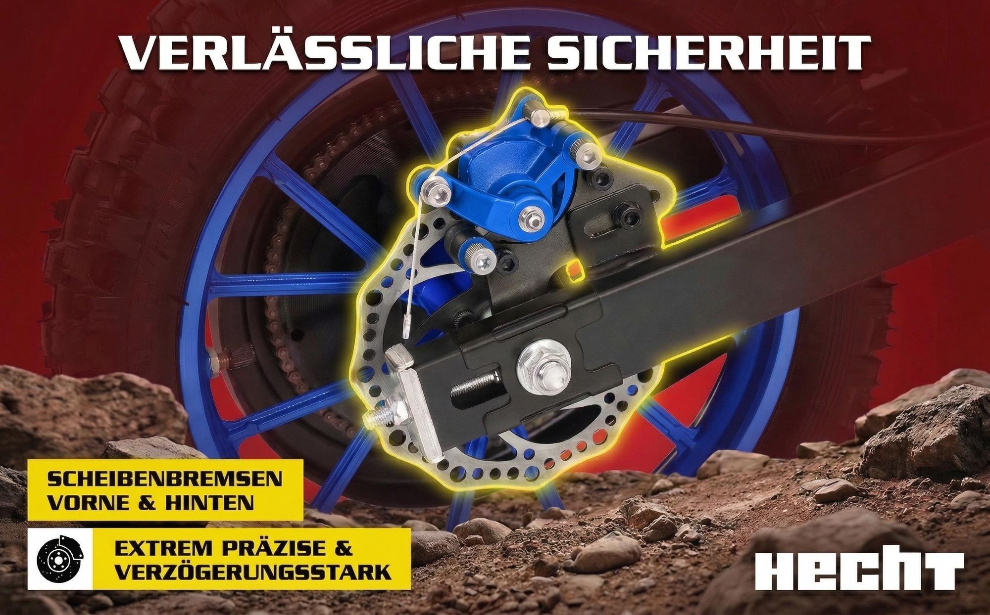 HECHT 54502 Elektro Pocketbike | Blau | bis 25km/h | 500W | bis 75kg | 36V | 8Ah Akku | 8-12h Ladezeit