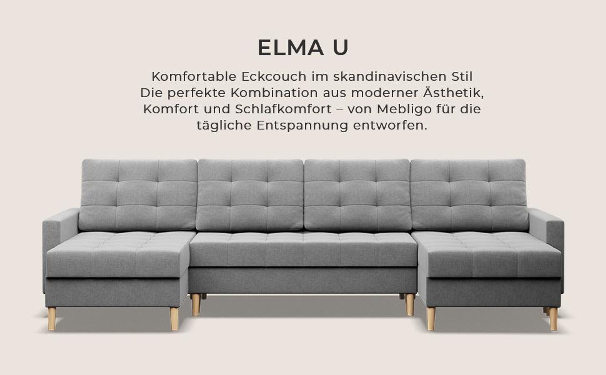 Ecksofa mit schlaffunktion und bettkasten, Sofa U-Form ELMA, Dunkelgrau