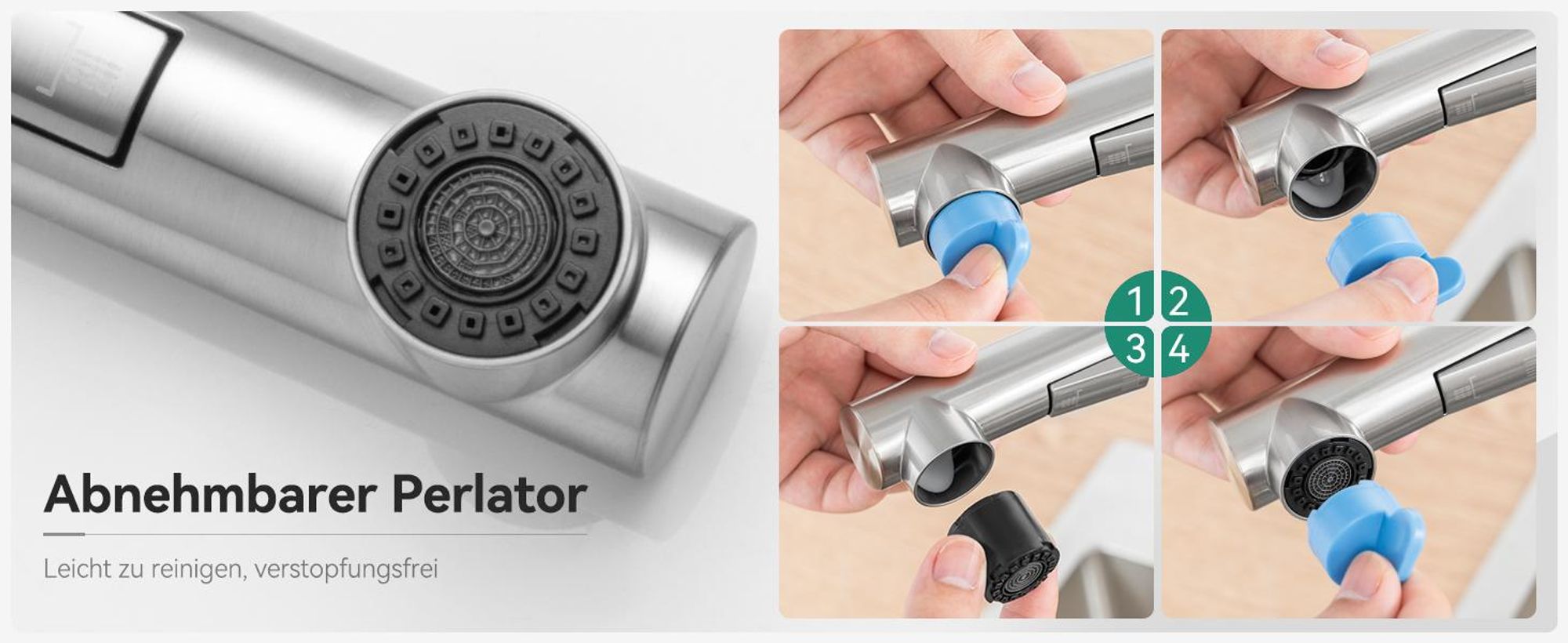 Ausziehbar Küche Wasserhahn Mischbatterie, Küchenarmatur mit Brause Zwei Wasserstrahlarten, Spültischarmatur, geeignet nicht Untertischgerät