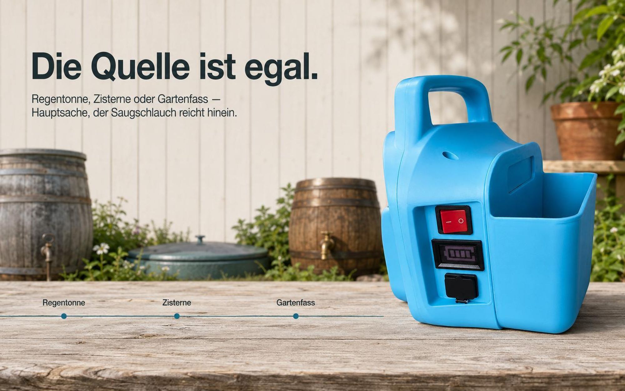 Akku Wasserpumpe ONBEST BWP720 | 12V 8000 mAh | 8 bar & 80 m Förderhöhe | Selbstansaugend | Gartenpumpe kabellos