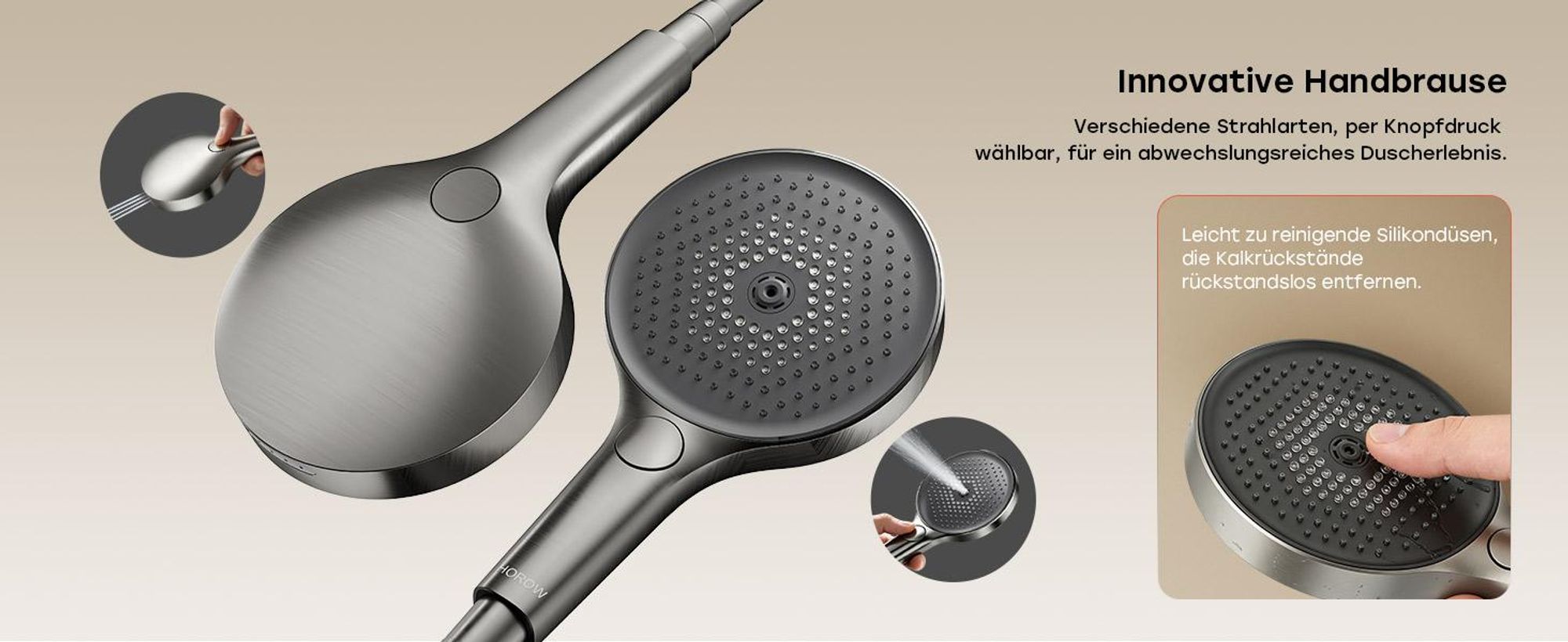 HOROW RainFlexi S1 Regendusche Set Massage ohne Armatur, Grau Duschpaneel mit Großem Duschkopf, Klappbares Duschsystem, Höhenverstellbares Duschset