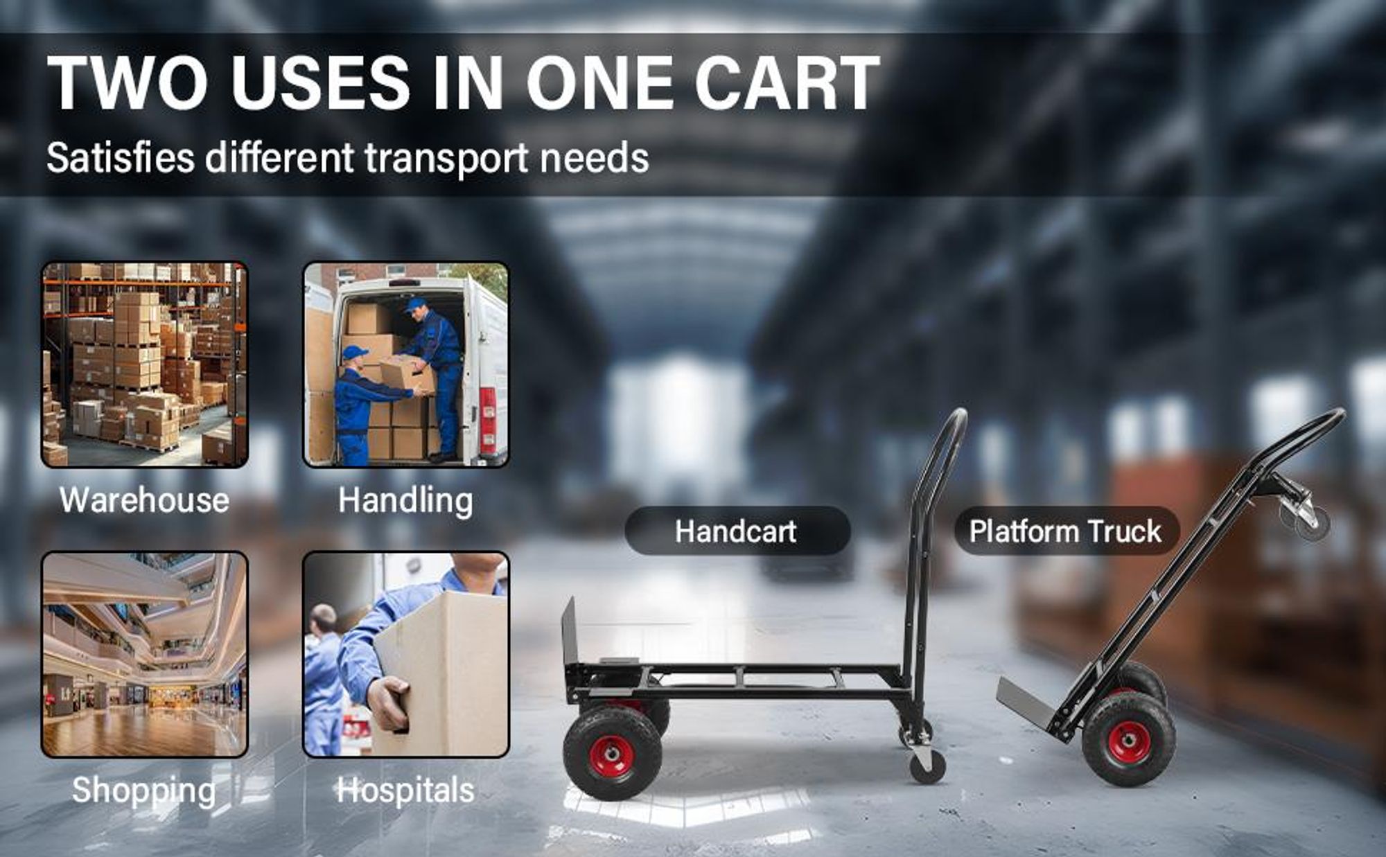 TEENO 2 in 1 Sackkarre und Transportkarre, Plattformwagen, Sackkarre, Klappbarer Transportwagen, Paketwagen, Klappbar mit Tragkraft 350 kg