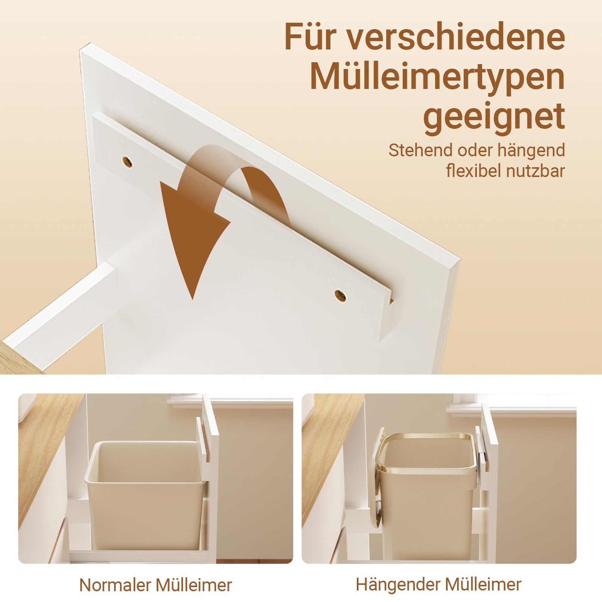 SoBuy Mülleimer Schrank mit 3-fach Mülltrennsystem, Küchenschrank mit Abfalleimer und Schublade, Sideboard in Weiß FSB111-WN