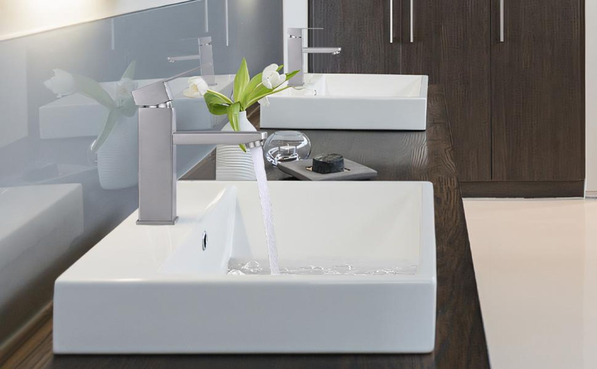 2pcs Wasserhahn Bad Badarmatur für Warm und Kaltwasser Waschbecken Armatur,Einhandmischer Gäste WC Waschtischarmatur, Gebürstet