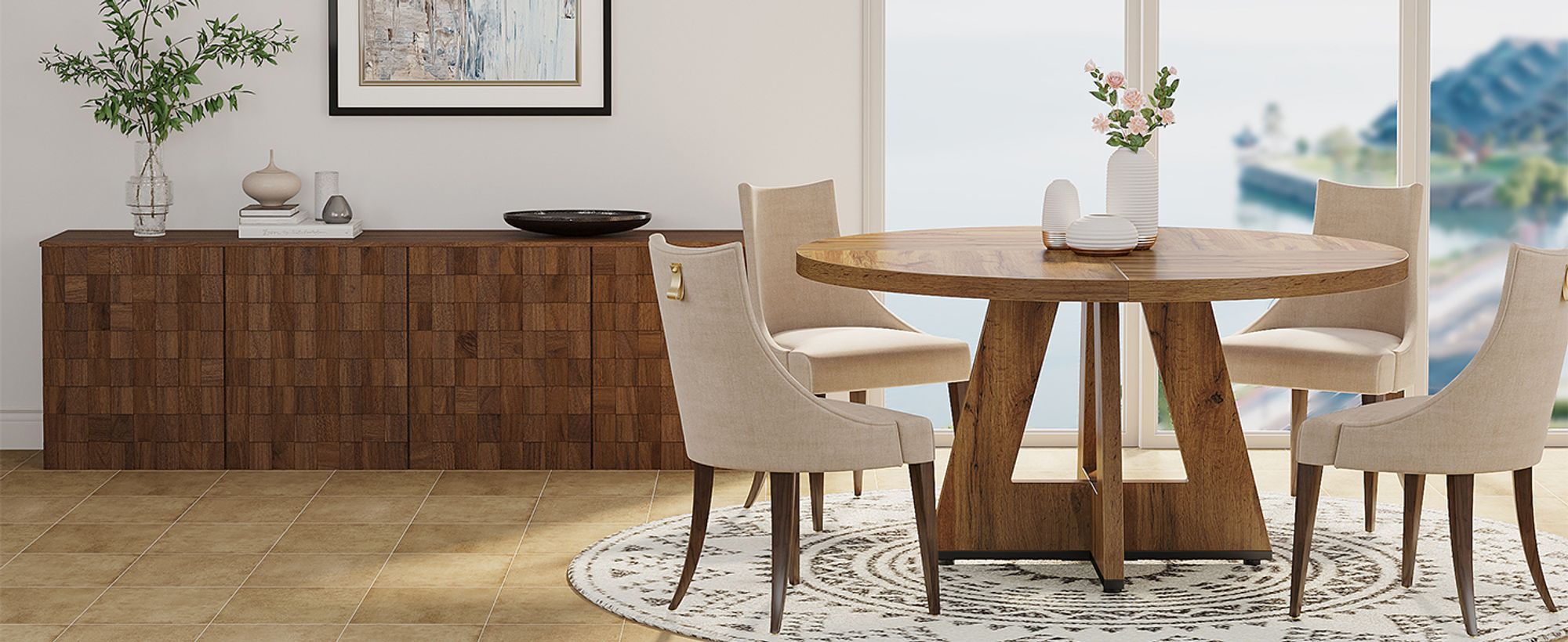 Tribesigns Farmhouse Esstisch, 120 cm Runder Esstisch für 4, Runder Esstisch für Zuhause Esszimmer Wohnzimmer (Holz)