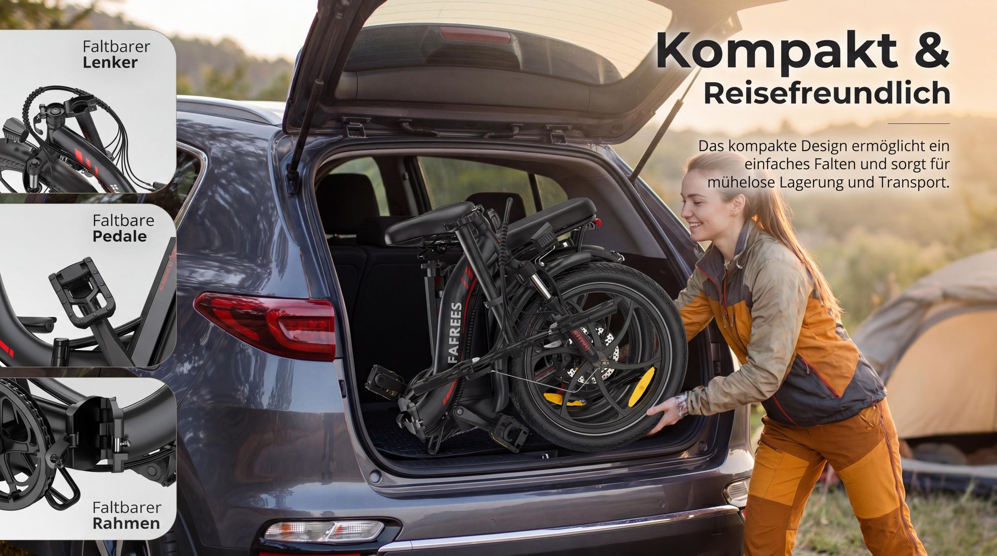 E-Bike Rostfreie Aluminiumlegierung 20 Zoll 36 V 20 Ah 720 Wh bis zu 110 - 150 km Wasserdicht IP54 mit 7 Gang, Schwarz