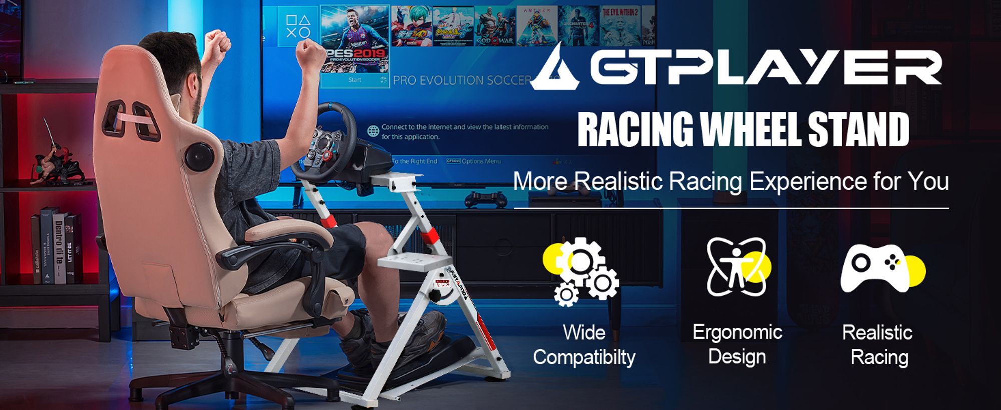 GTPLAYER Lenkradständer für Logitech Lenkrad Gaming Wheel Stand Racing Lenkradständer mit V1 V2 Schalthebelhalterung Neigungsverstellbares Gestell PS4