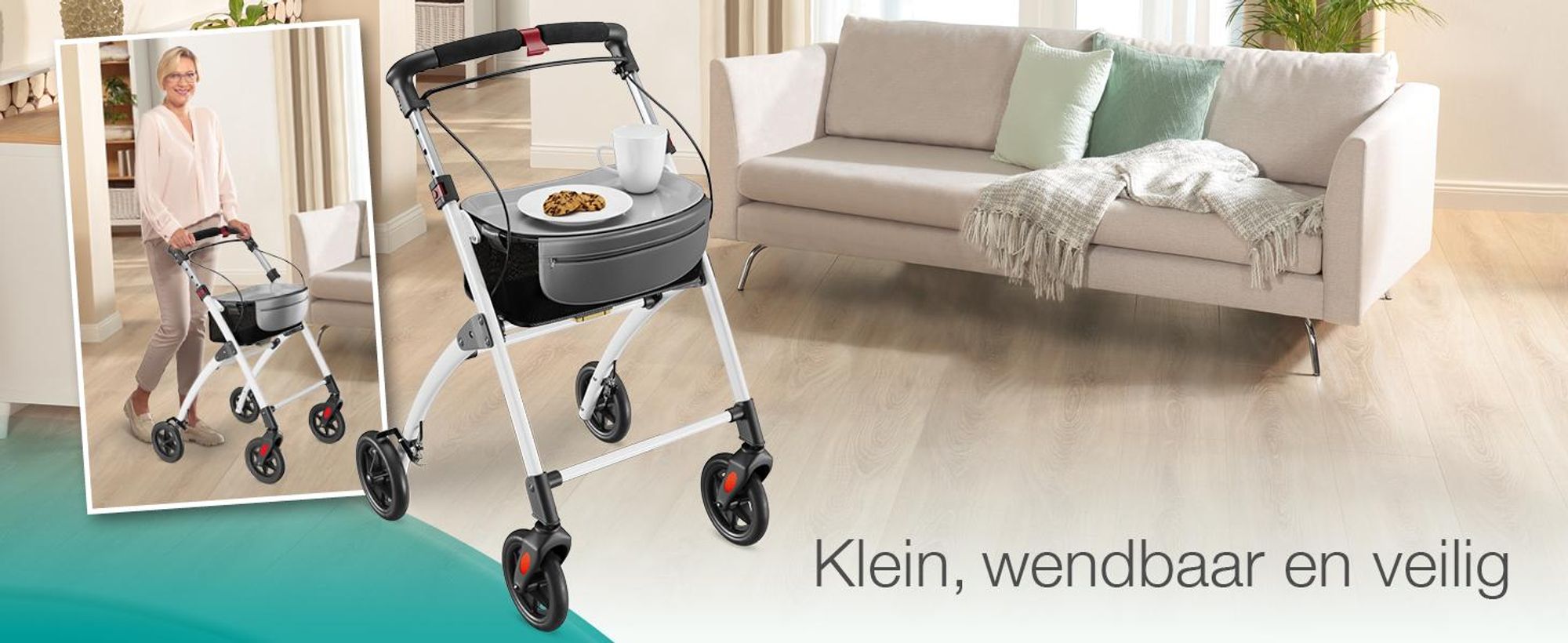 ELONEO Woonrolstoel, 54 cm breed, opvouwbaar en lichtgewicht, inclusief dienblad en stoffen mand. Smalle rolstoel voor binnenshuis, inklapbaar, wit