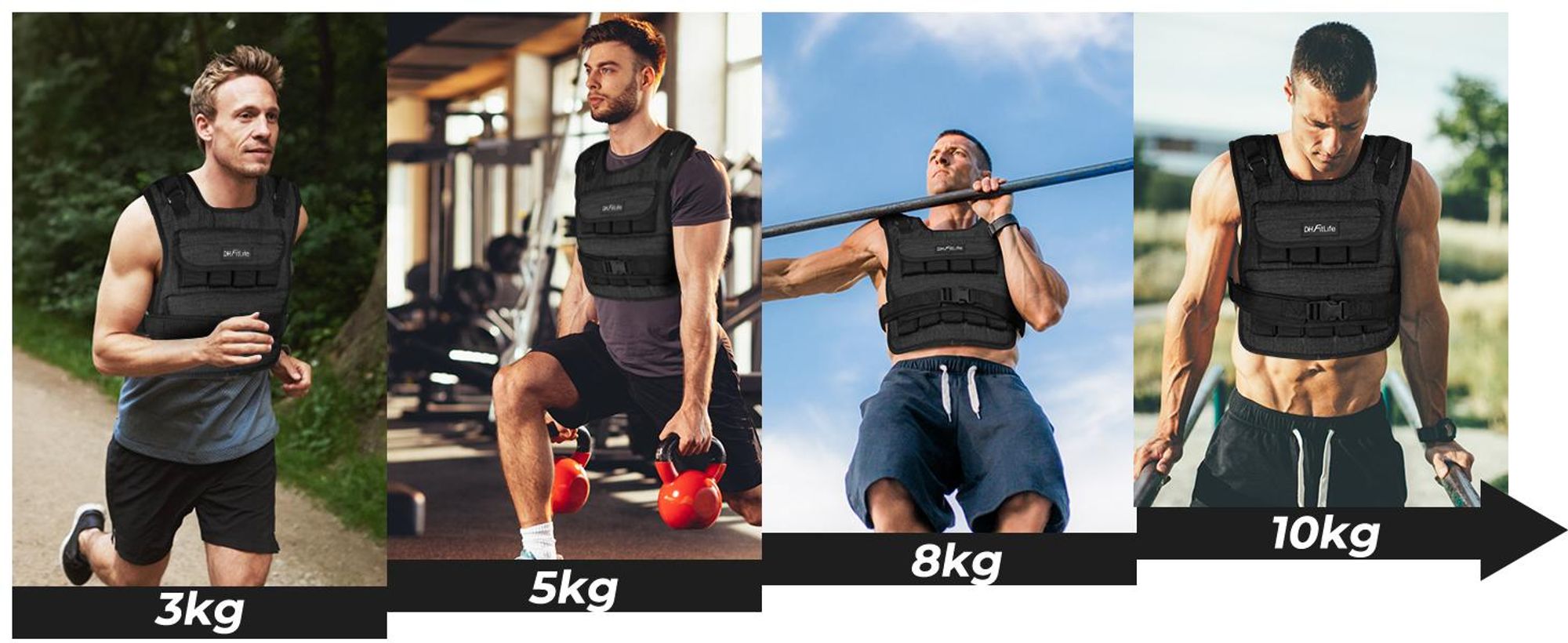 DH FitLife Giubbotto Zavorrato Regolabile 10 kg per Allenamento della Forza e Sviluppo Muscolare | Gilet Zavorrato da Corsa e Fitness per Donna e Uomo