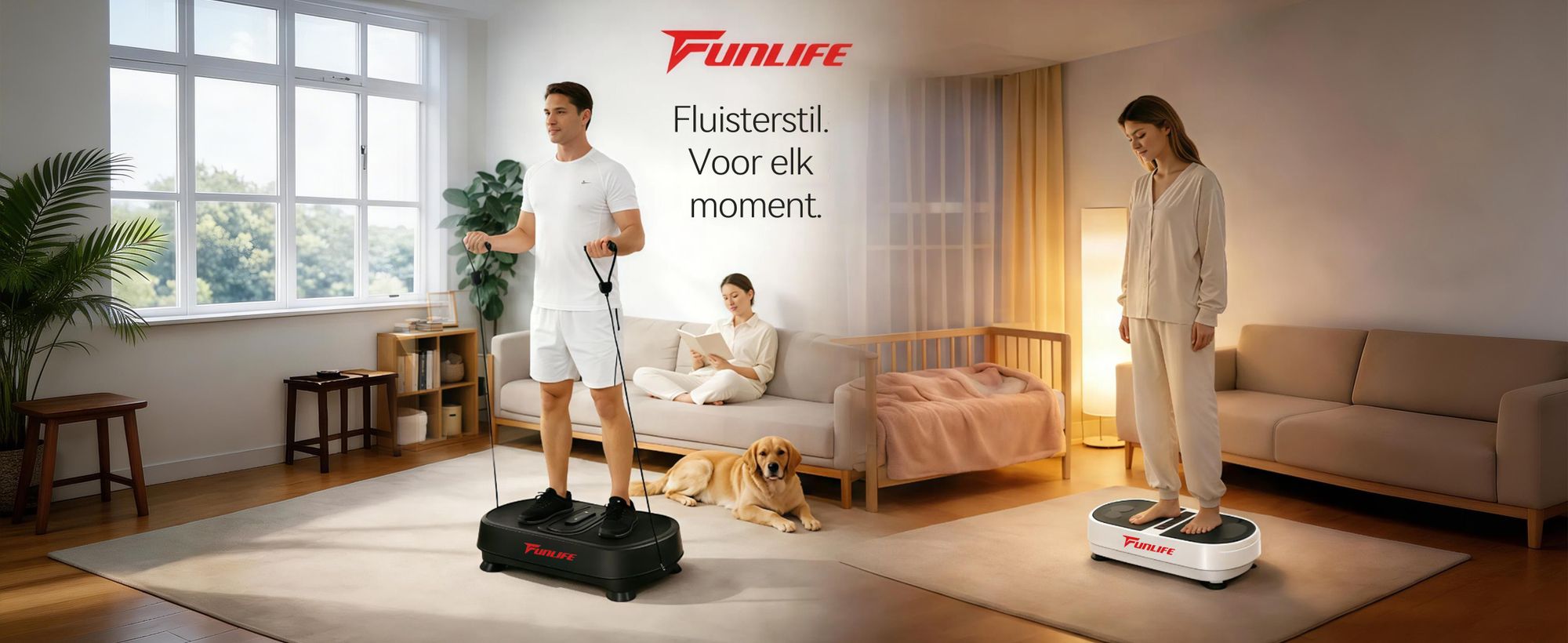 FunLife V6 trillingsplatform – 120 intensiteitsniveaus, 5 programma's, met weerstandsbanden & Bluetooth, stil fitnessplatform voor thuisgebruik, geschikt tot 120 kg