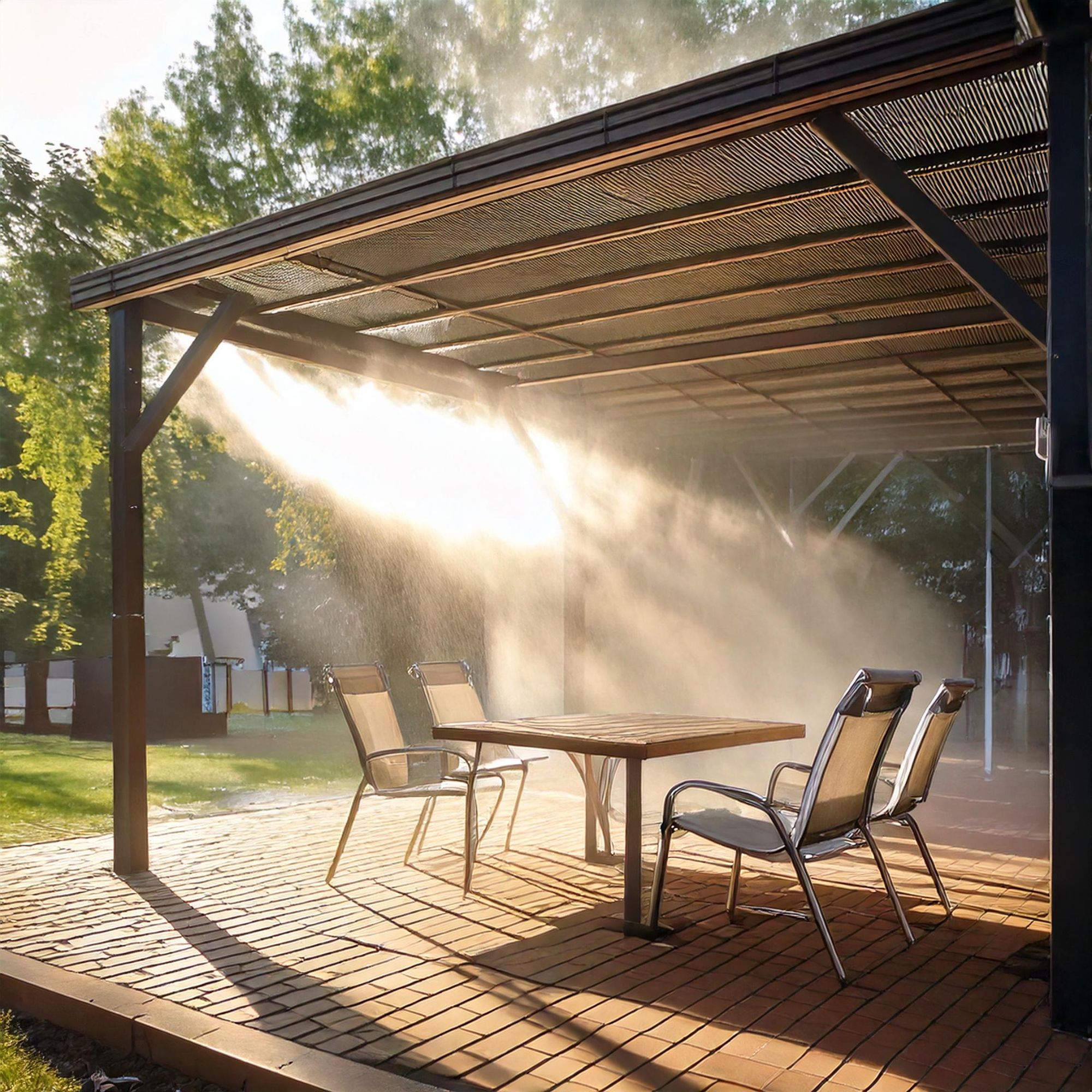 Sprühnebel Kühlsystem 10m für Terrasse & Garten, Wasservorhang mit 6 Messingdüsen, Bewässerungssystem für Gewächshaus, EVI GARDEN HydroLine UV-fest