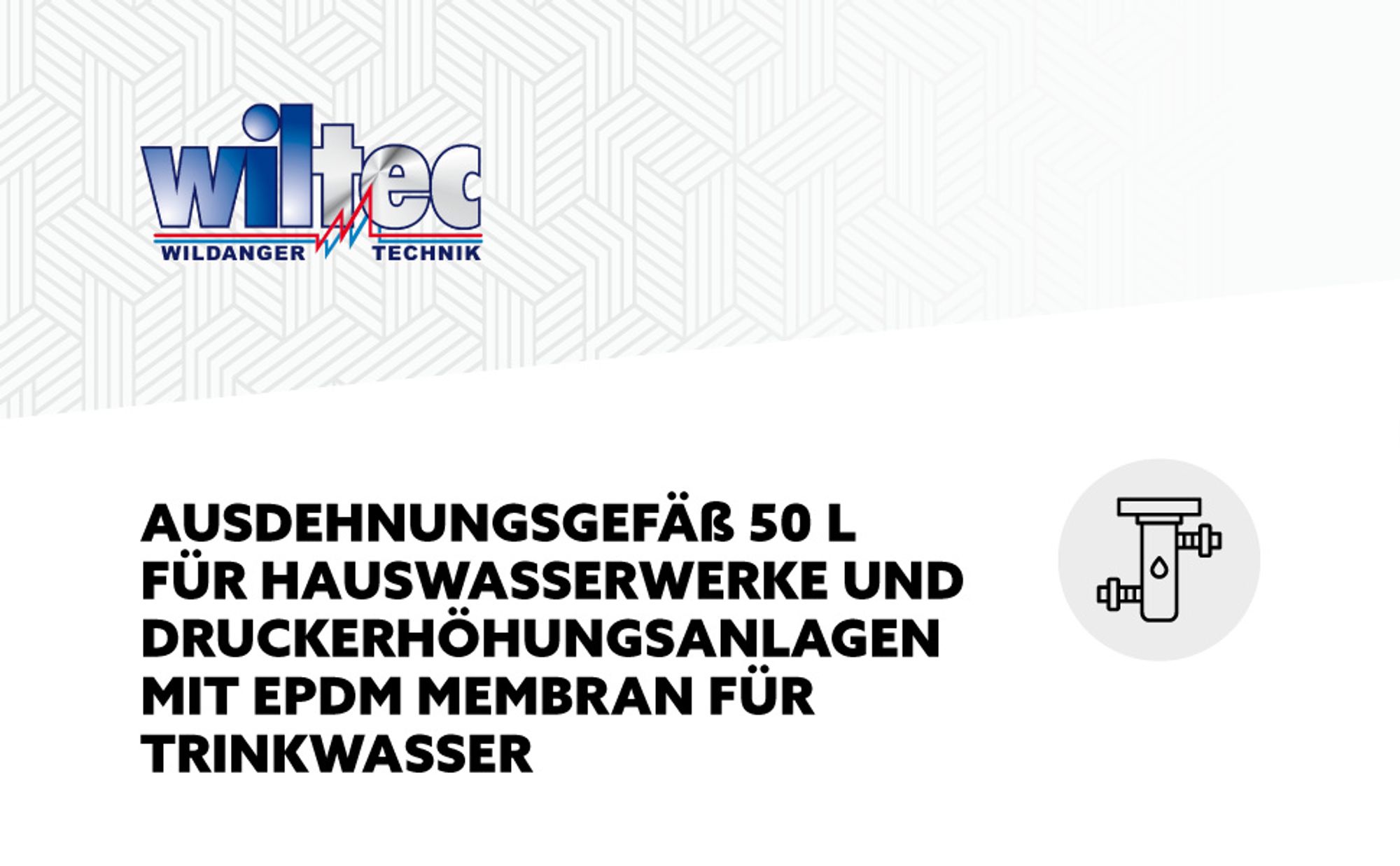 Wiltec Ausdehnungsgefäß 50 Liter, horizontaler Membrankessel für Hauswasserwerke und Druckerhöhungsanlagen mit EPDM Membran
