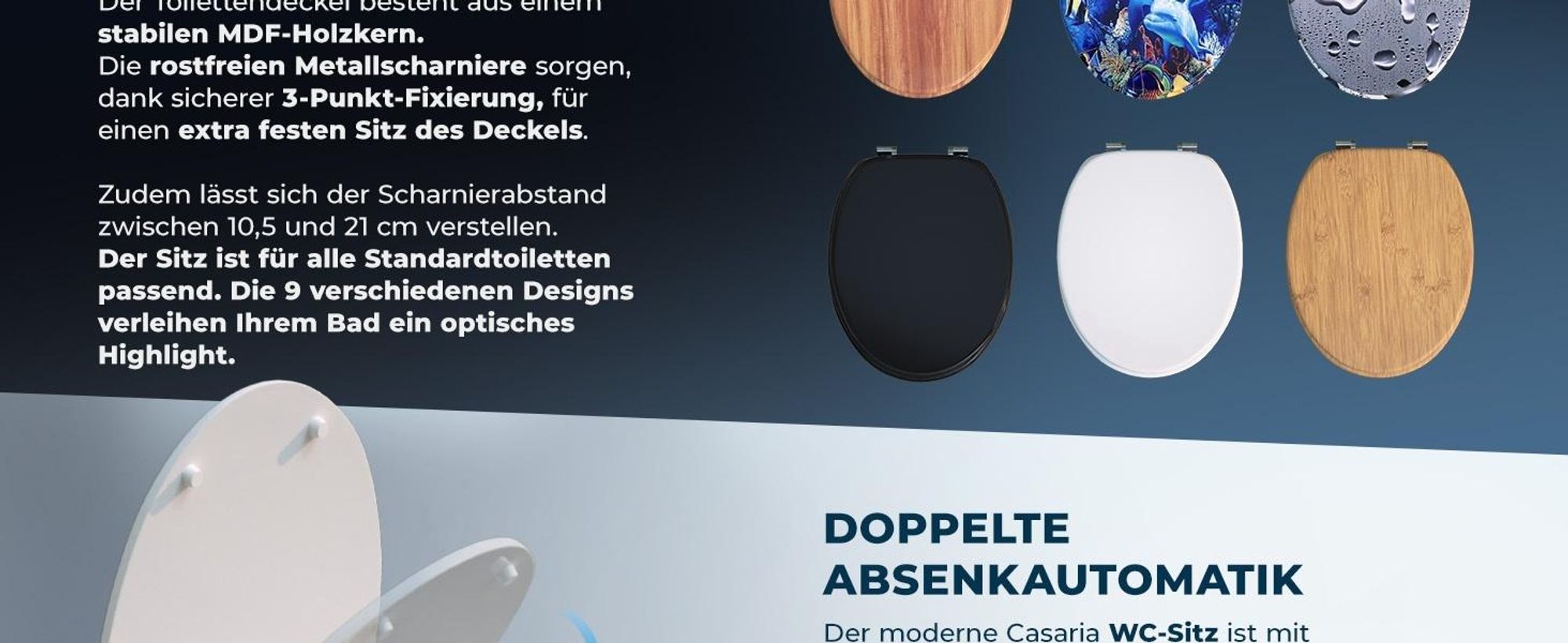 CASARIA WC Sitz mit doppelter Absenkautomatik Weiß