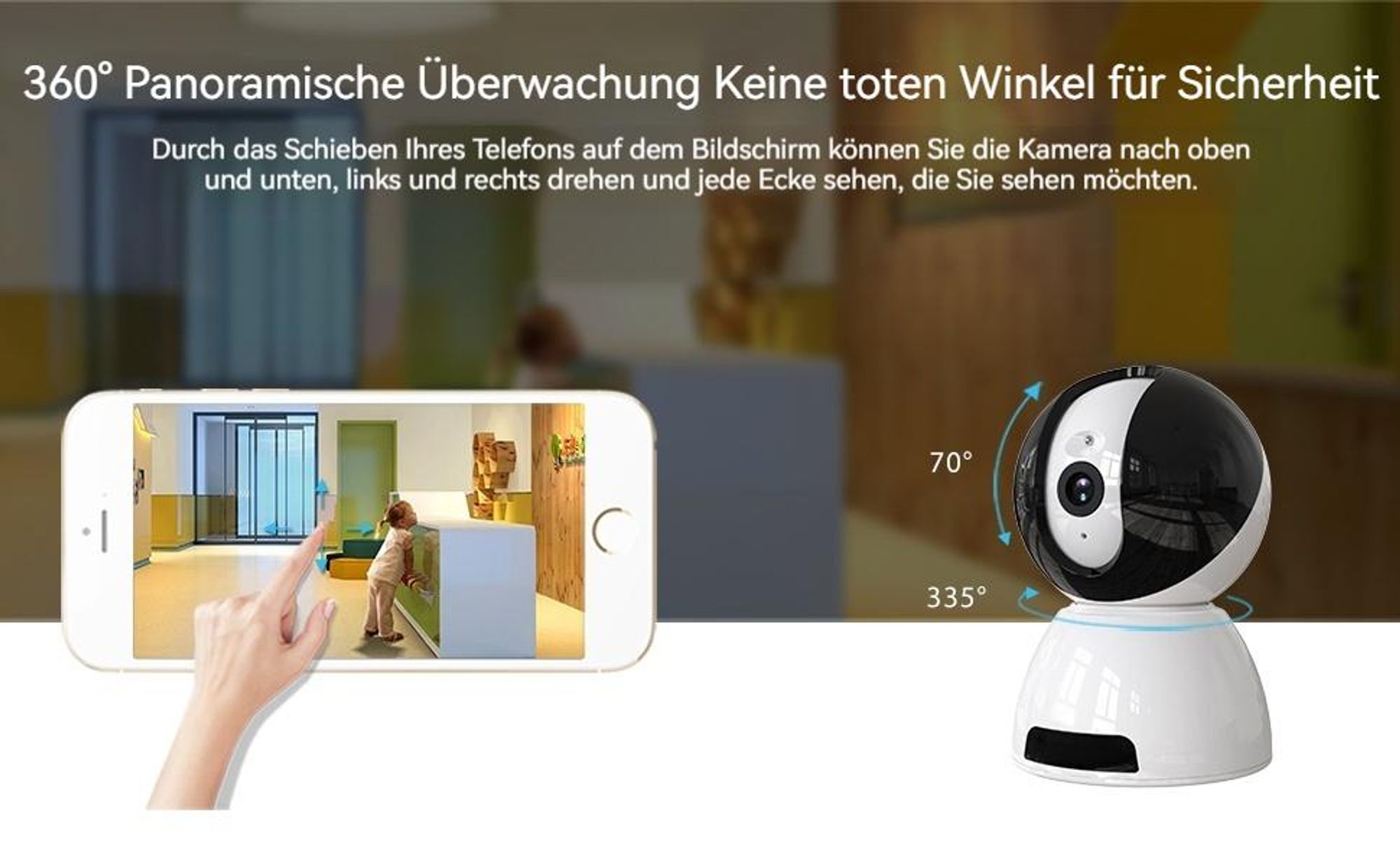 Überwachungskamera Innen 6MP QHD 360° Indoor Hundekamera Babyphone Automatische Verfolgung 2-Wege-Audio Bewegungserkennung Nachtsicht