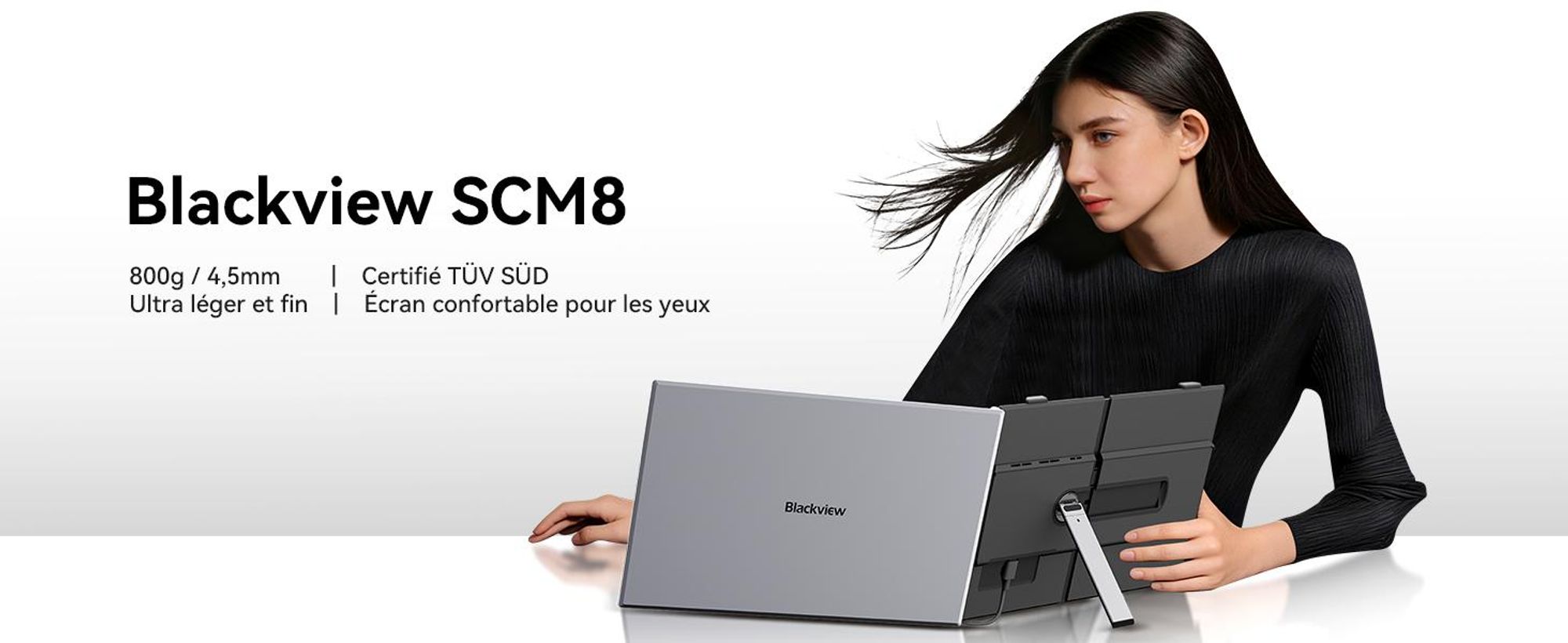 Écran portable Blackview SCM8 15,6 pouces, écran d'ordinateur ultrafin 1920 × 1200 (pour ordinateurs portables de 13 à 17,3 pouces), pivotant à 180° à l'horizontale