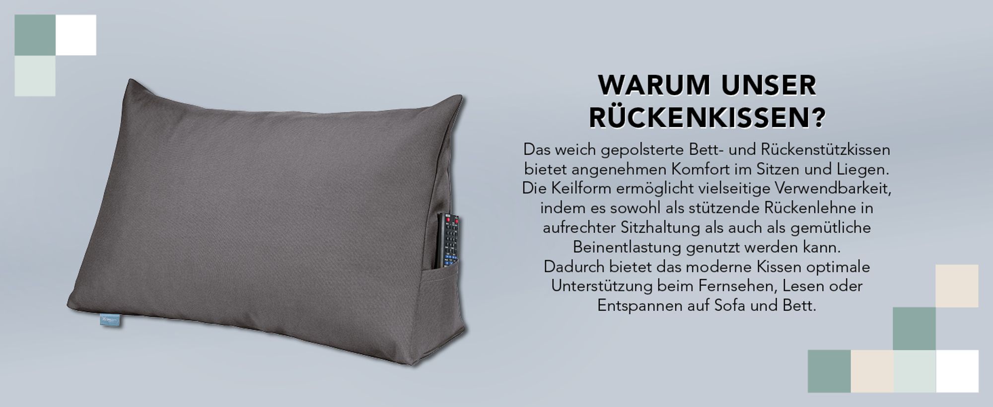 Rückenkissen | Lesekissen für Bett und Sofa | Cord beige | 70 x 40 x 20cm | Stabiles Bettsitzkissen | XDREAM