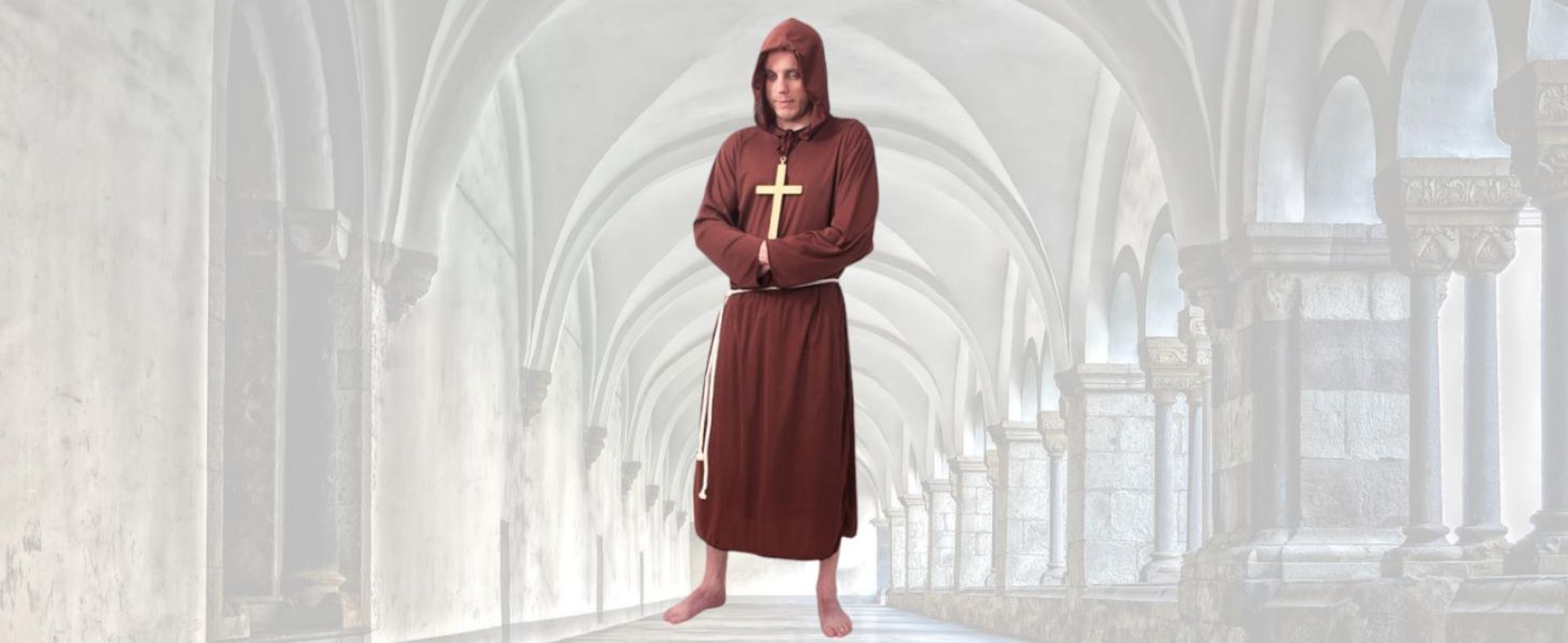 Kostüm Mönch, 2-tlg. Gewand mit Kapuze und Gürtel, Kutte, Robe, Priester-​Gewand, Mönch-​Kostüme, Mittelalter (L)