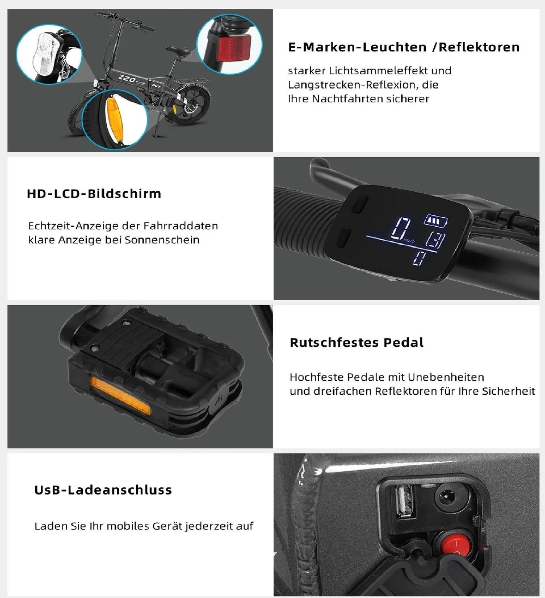 PVY Z20 Pro Elektrisches Fahrrad - 250W Motor 36V10.4AH Batterie 80KM Reichweite Mechanische Scheibenbremse - Grau